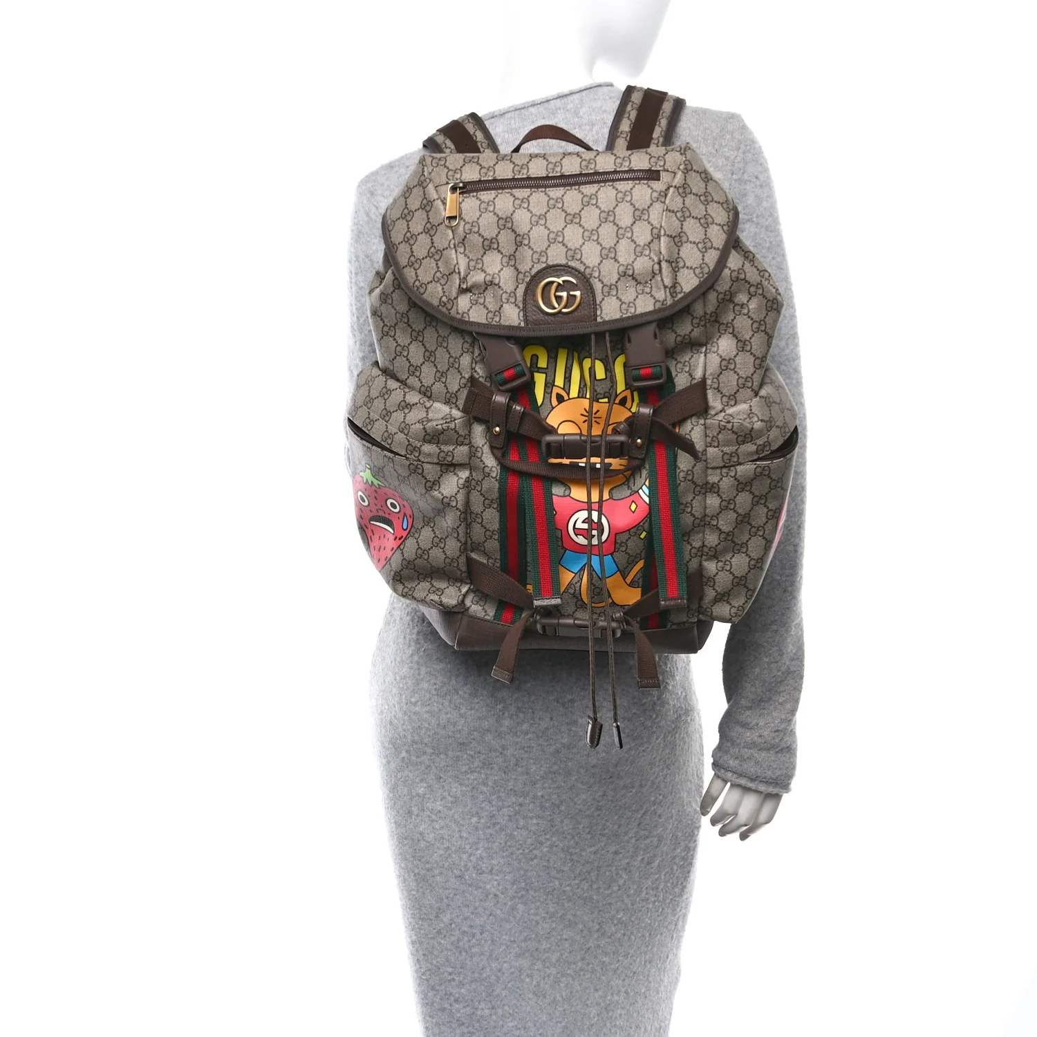 X Pablo DelCielo GG Supreme Monogram Web Cat Print Skateboard Backpack Brown - Image 2