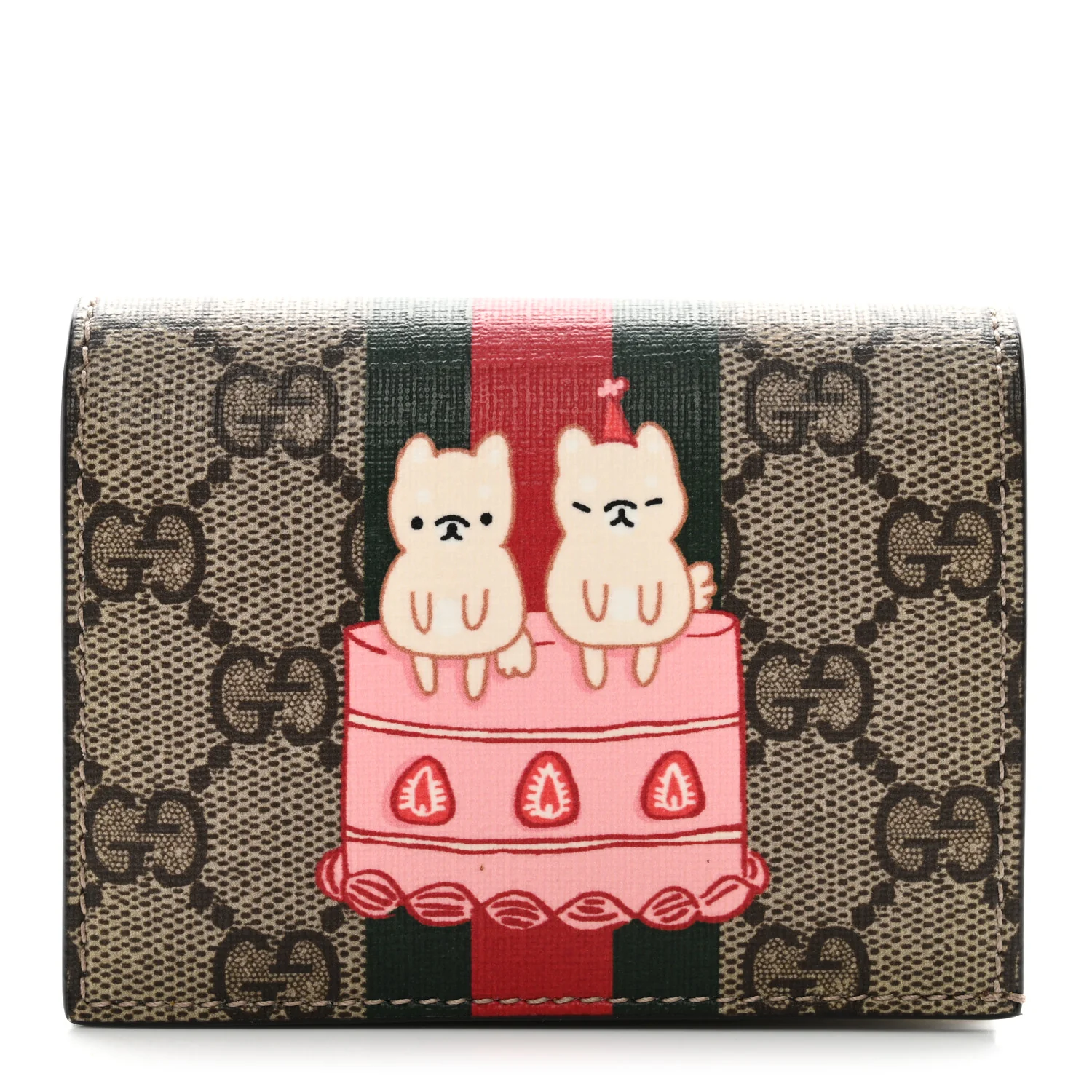 X PIKARAR Kawaii GG Supreme Monogram Animal Print Card Case Wallet Beige Ebony White Multicolor