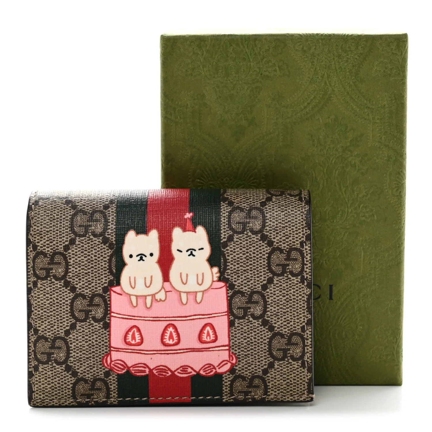 X PIKARAR Kawaii GG Supreme Monogram Animal Print Card Case Wallet Beige Ebony White Multicolor - Image 10