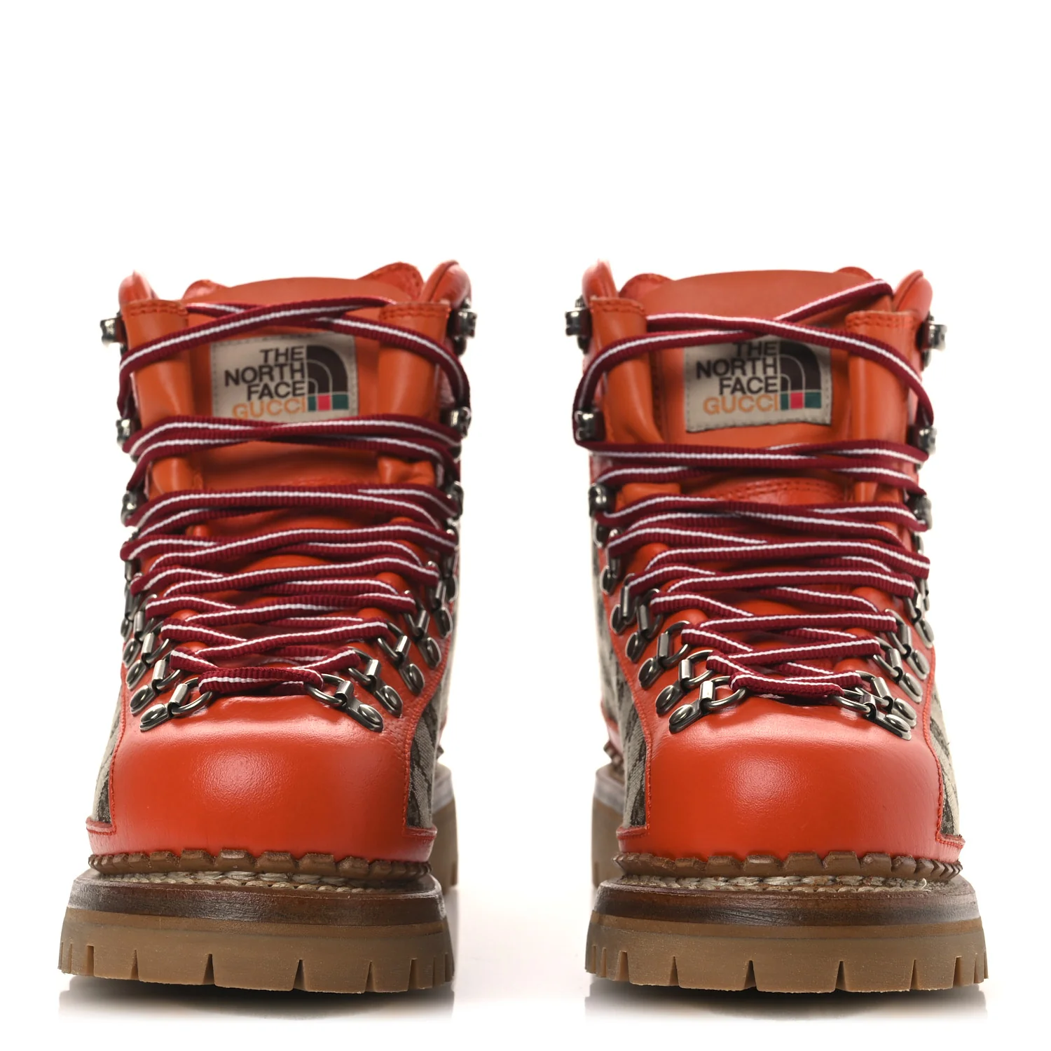 X THE NORTH FACE Monogram Textured Calfskin Hiking Ankle Boots 37 Beige Ebony Deep Orange - Image 3