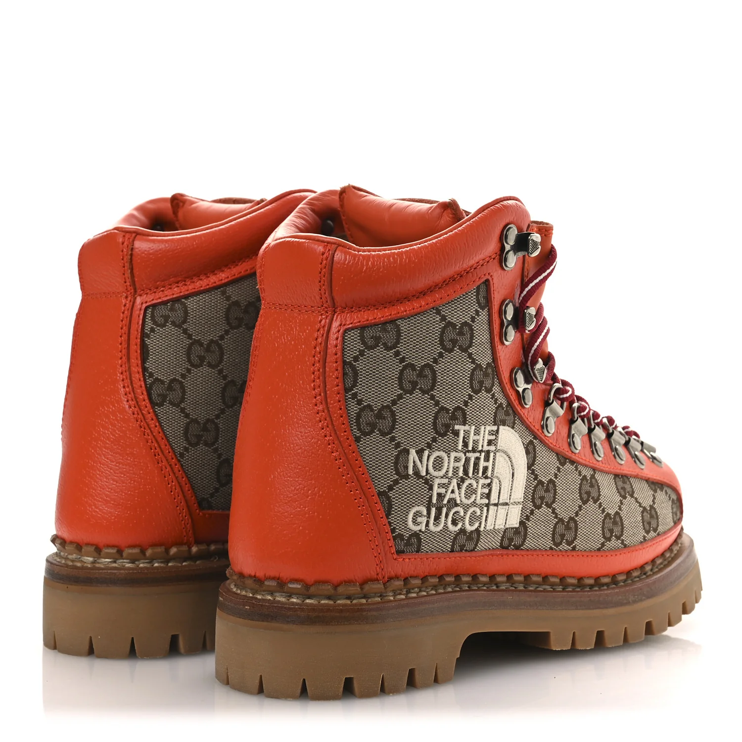 X THE NORTH FACE Monogram Textured Calfskin Hiking Ankle Boots 37 Beige Ebony Deep Orange - Image 5