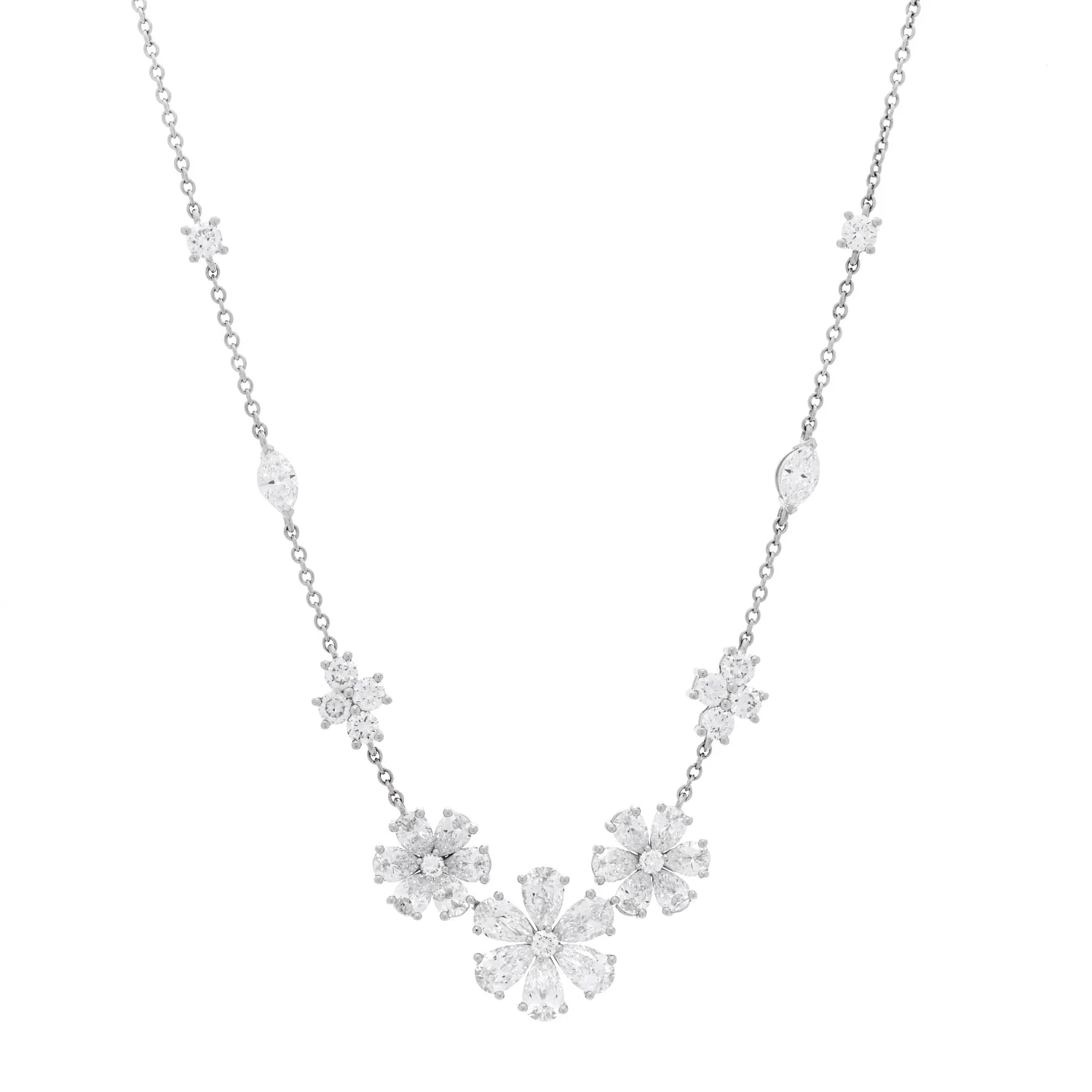 Platinum Diamond Forget-Me-Not Multi Motif Pendant Necklace