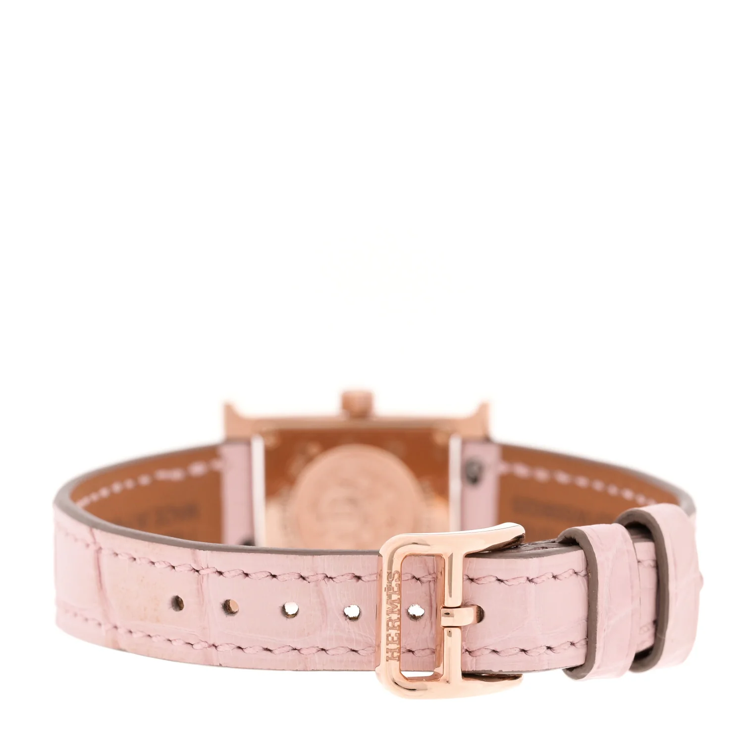 18K Rose Gold Alligator Diamond Bezel Rose Opal 17.2mm Heure H Hour Quartz Watch Rose Pale - Image 3