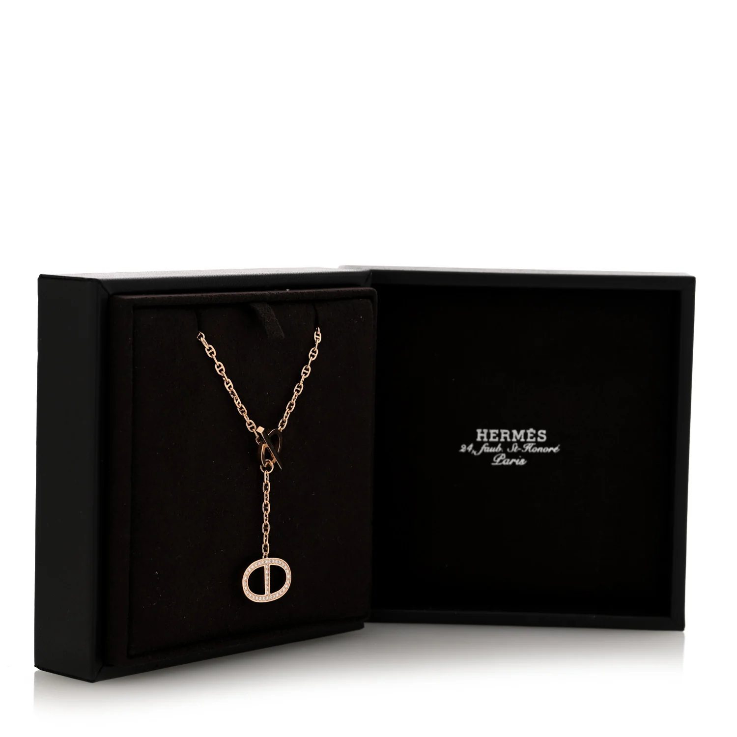 18K Rose Gold Diamond GM Chaine D'Ancre Contour Pendant Necklace ST - Image 5