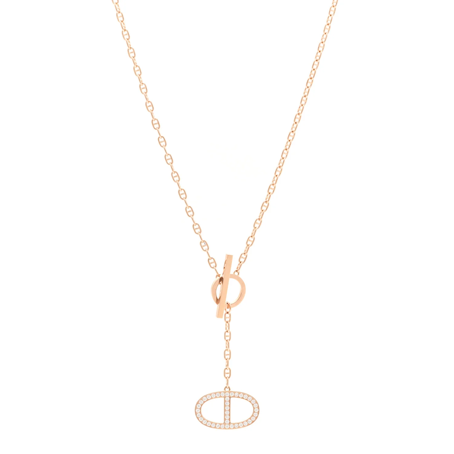 18K Rose Gold Diamond GM Chaine D'Ancre Contour Pendant Necklace ST