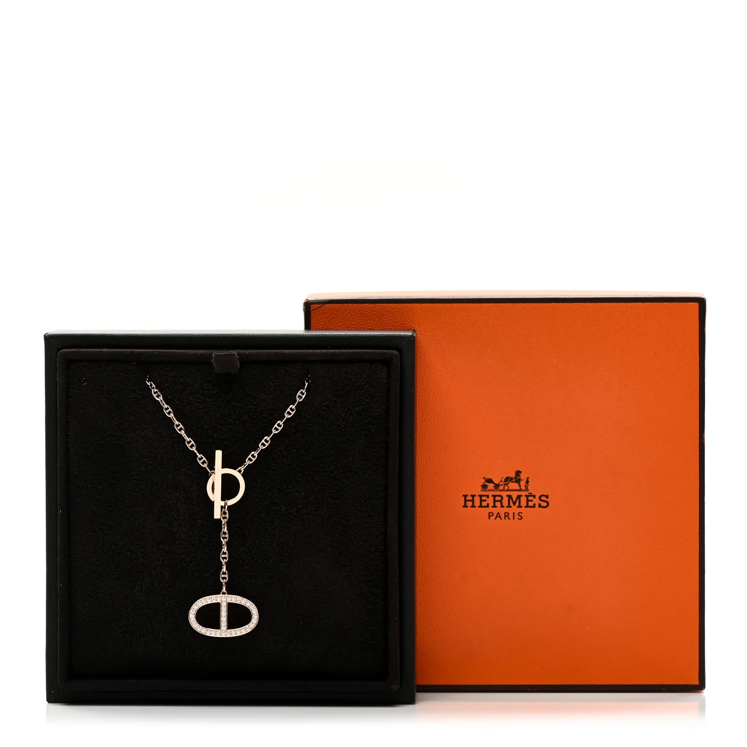 18K Rose Gold Diamond GM Chaine D'Ancre Contour Pendant Necklace ST - Image 7