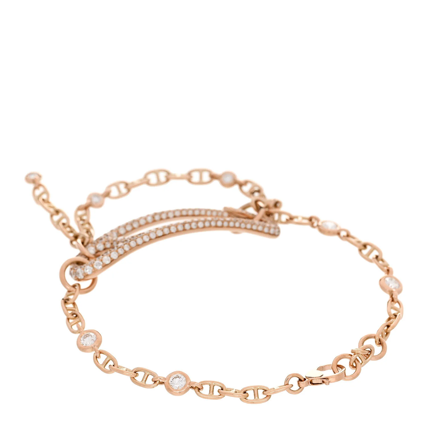 18K Rose Gold Pave Diamond MM Chaine d'Ancre Punk Bracelet ST - Image 2