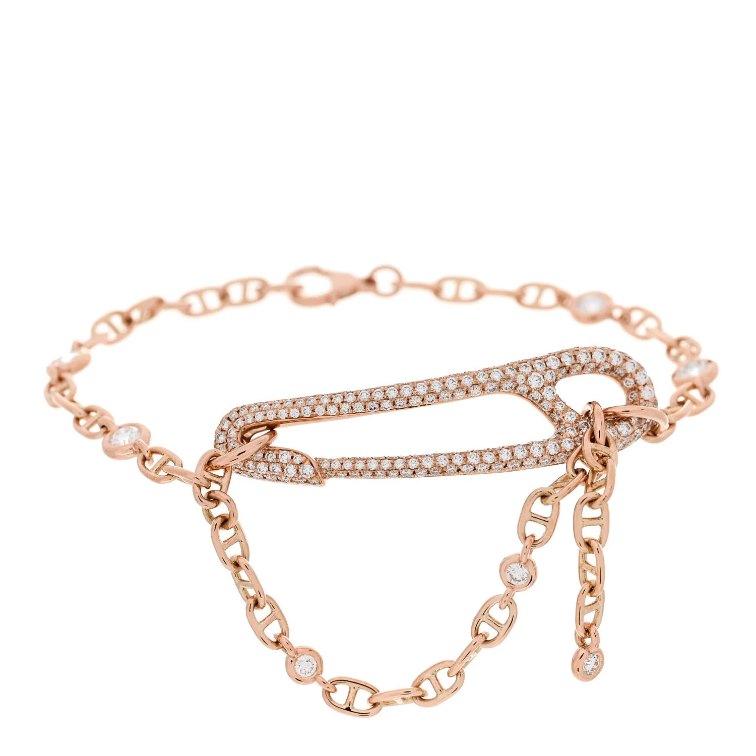 18K Rose Gold Pave Diamond MM Chaine d'Ancre Punk Bracelet ST - Image 3