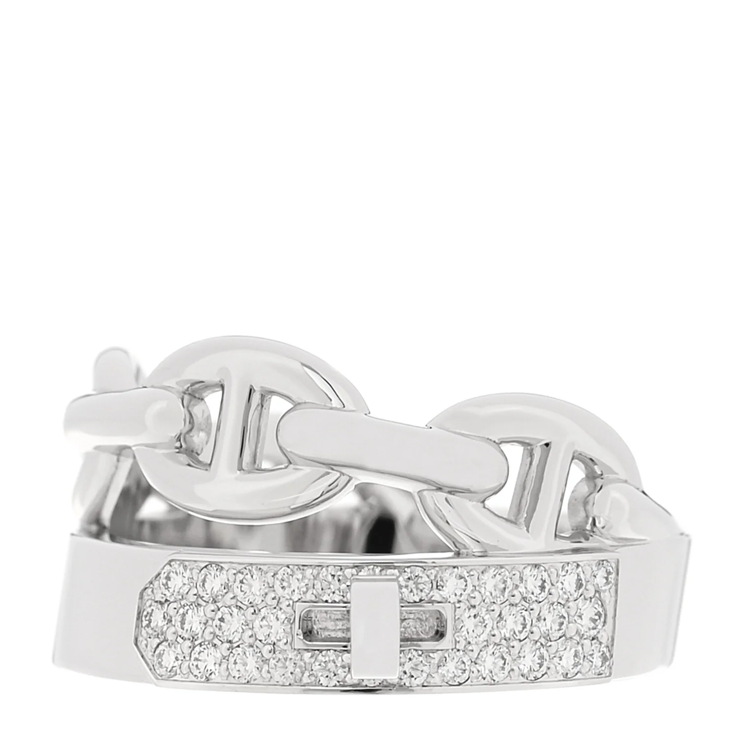 18K White Gold Kelly Diamond Double Tour Chaine d'Ancre Pave Ring 53 6.5