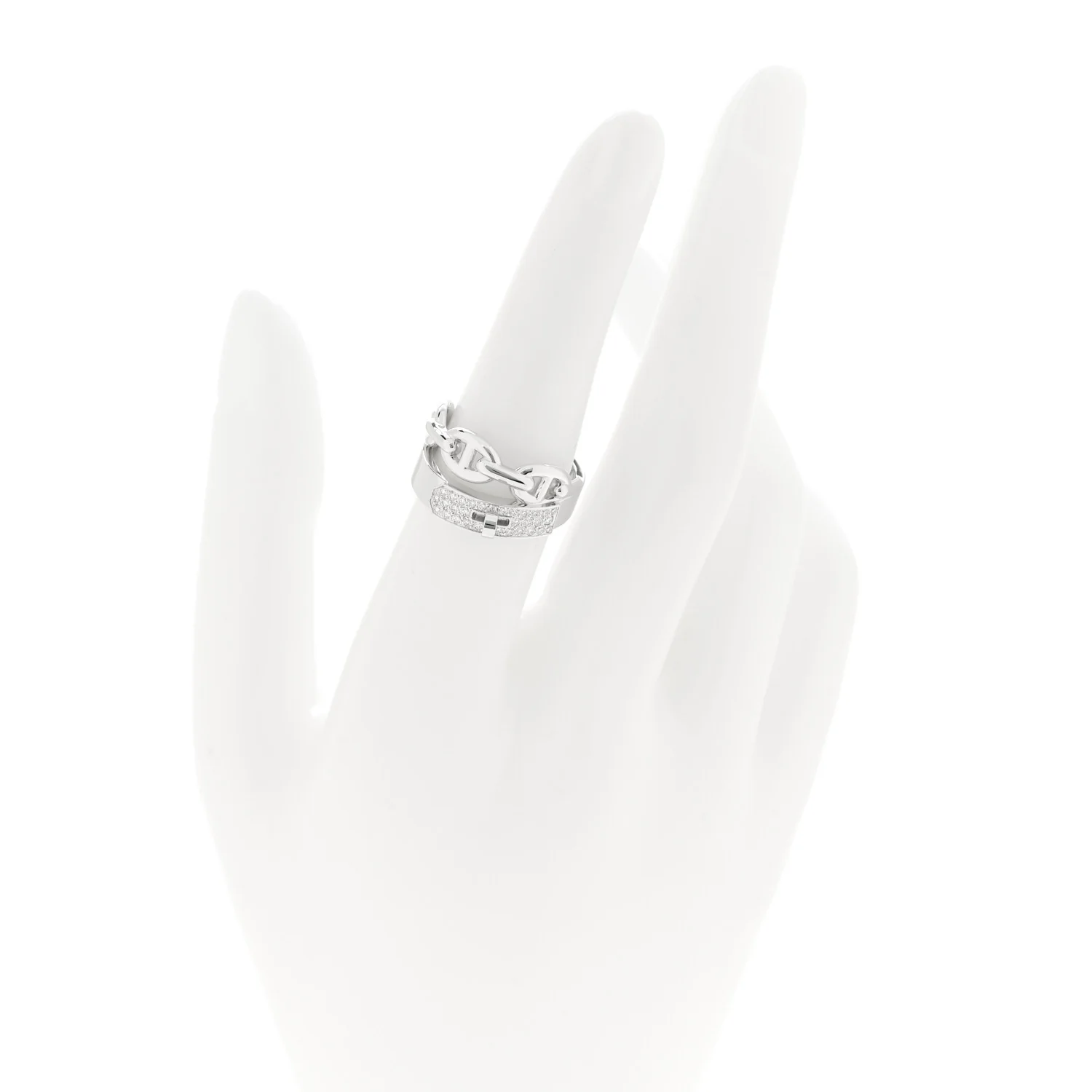 18K White Gold Kelly Diamond Double Tour Chaine d'Ancre Pave Ring 53 6.5 - Image 2