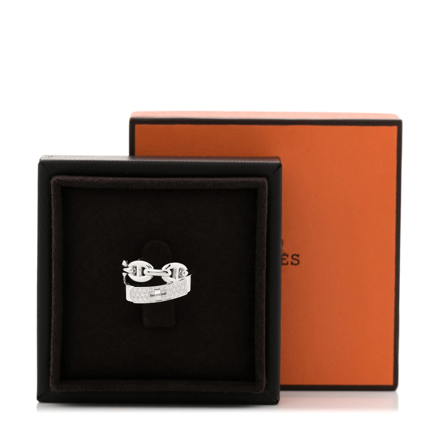 18K White Gold Kelly Diamond Double Tour Chaine d'Ancre Pave Ring 53 6.5 - Image 5