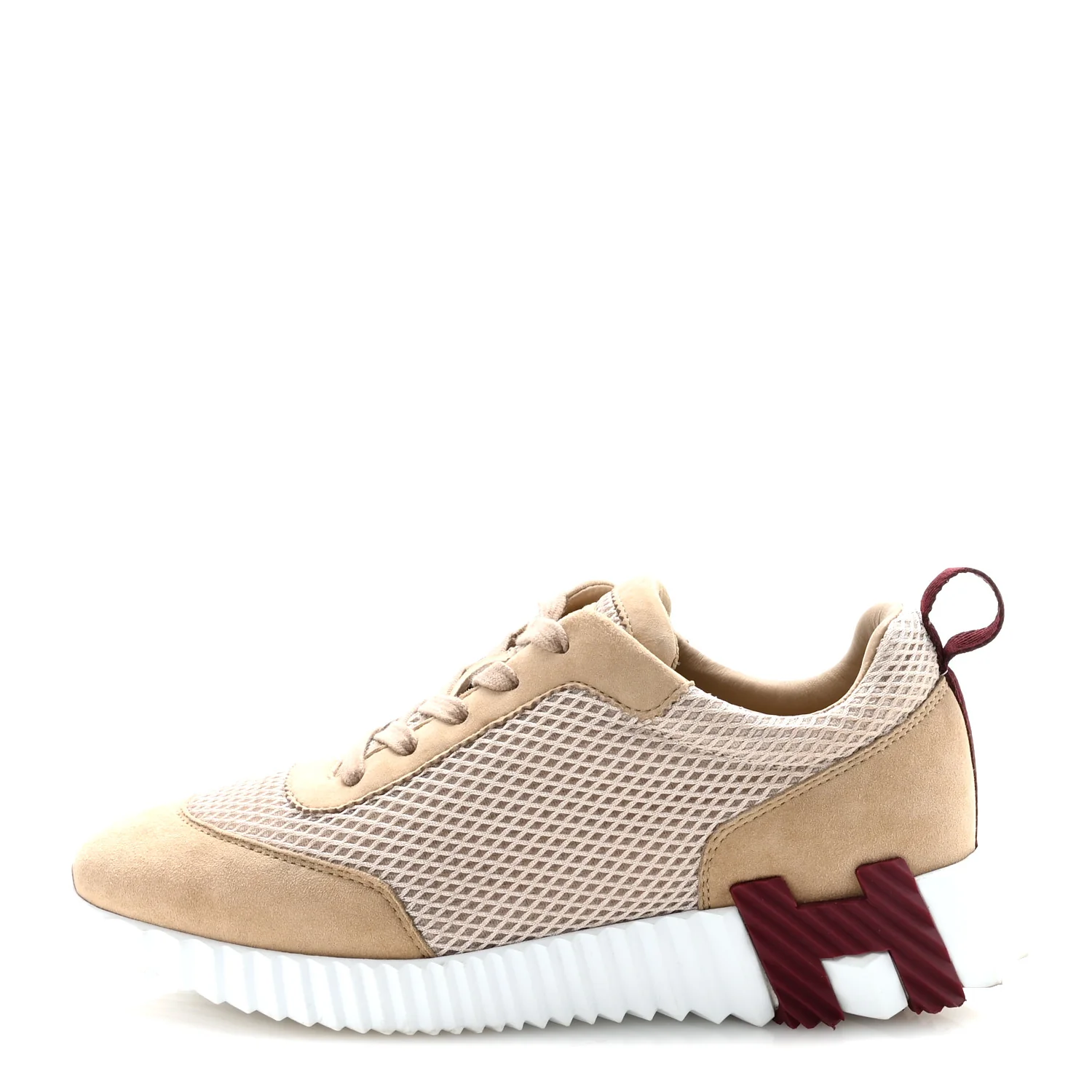 Air Mesh Suede Goatskin Bouncing Sneakers 38 Beige Argile