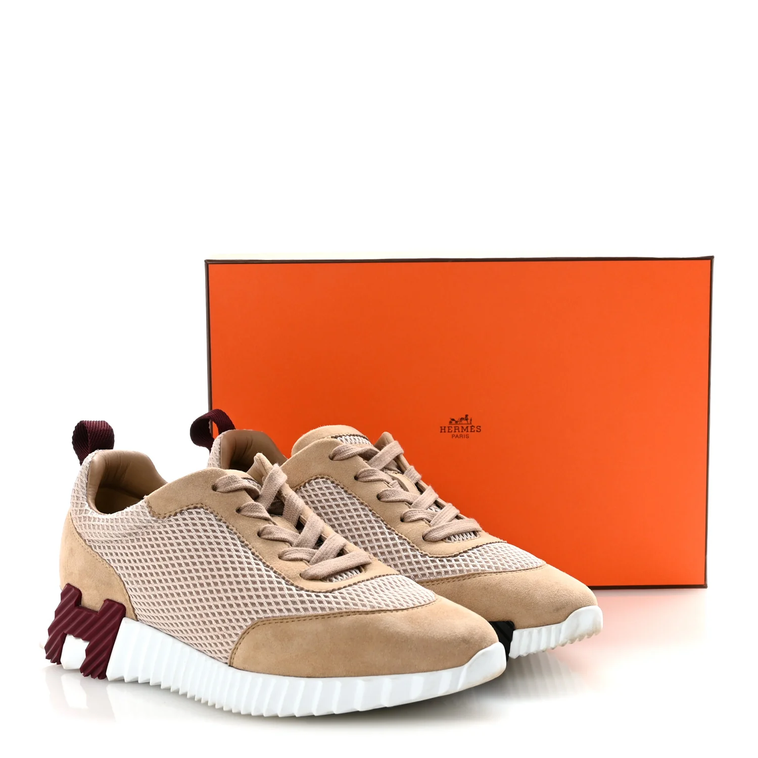 Air Mesh Suede Goatskin Bouncing Sneakers 38 Beige Argile - Image 10