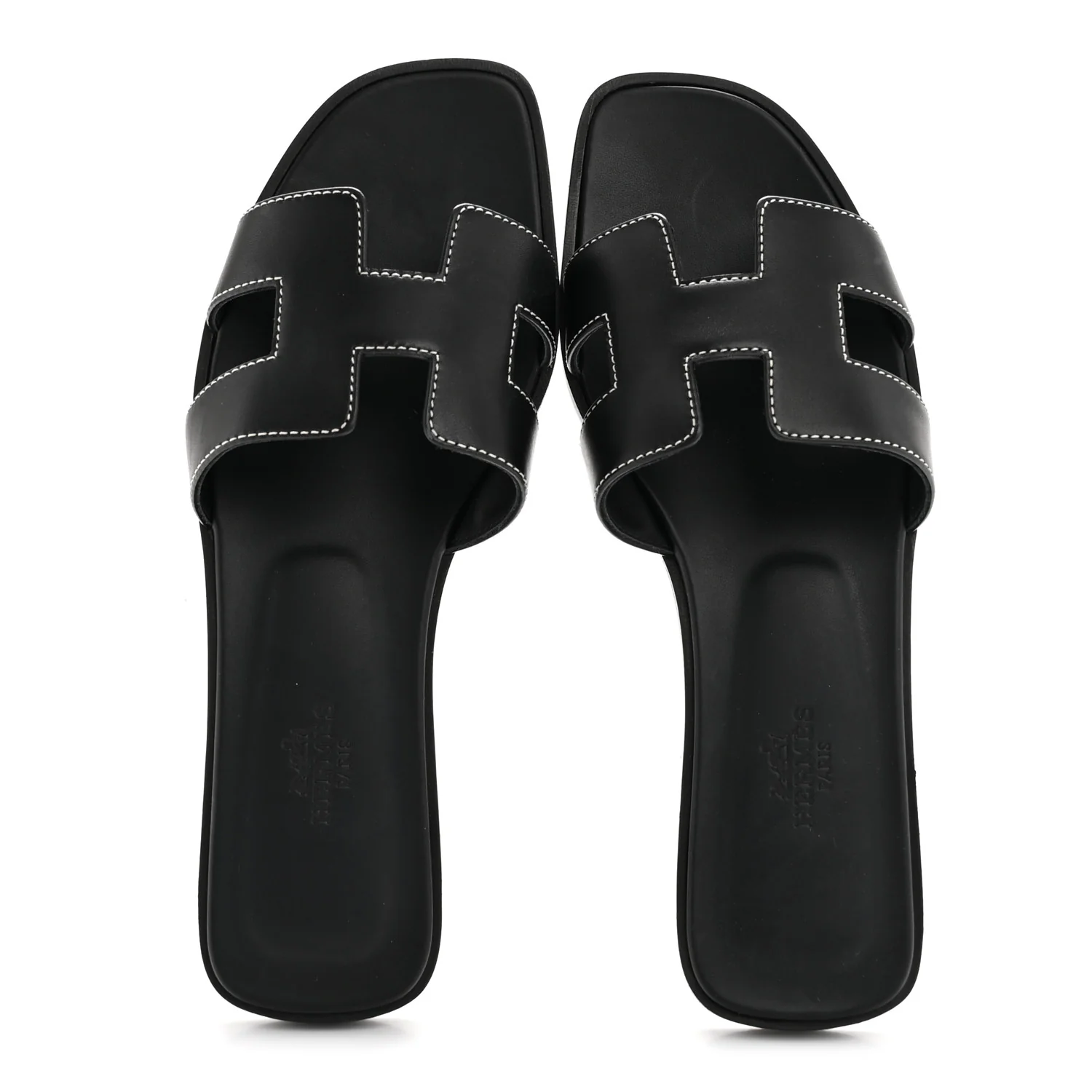 Box Calfskin Oran Sandals 37.5 Black - Image 4