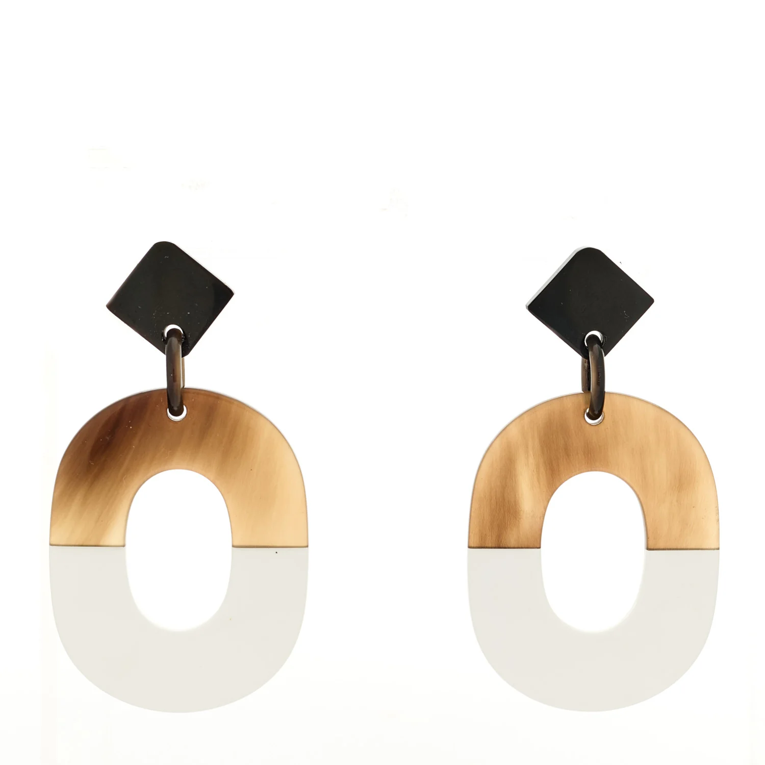 Buffalo Horn Lacquered Wood Isthme Earrings White