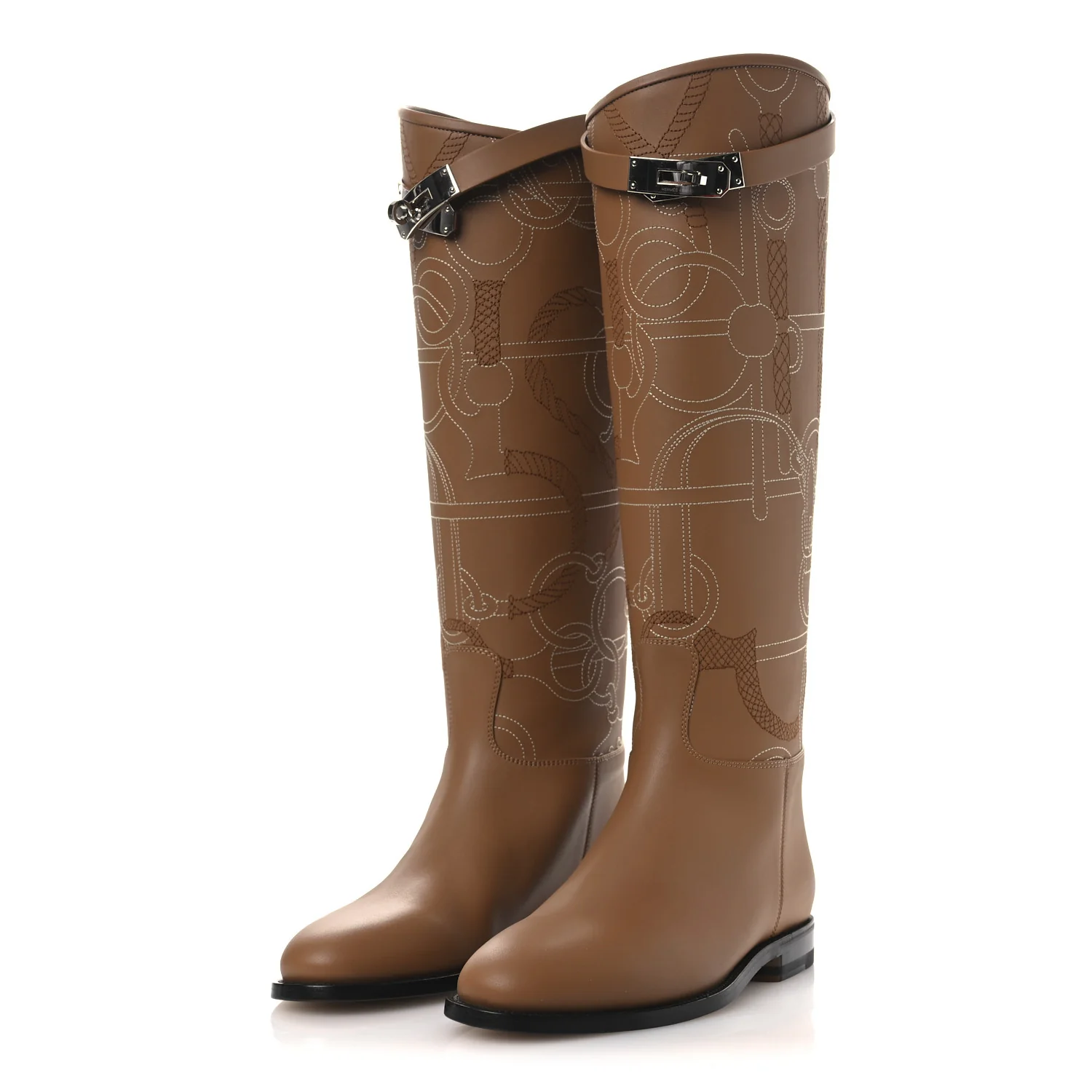 Calfskin Embroidered Kelly Panoplie Equestre Jumping Boots 37 Naturel - Image 4