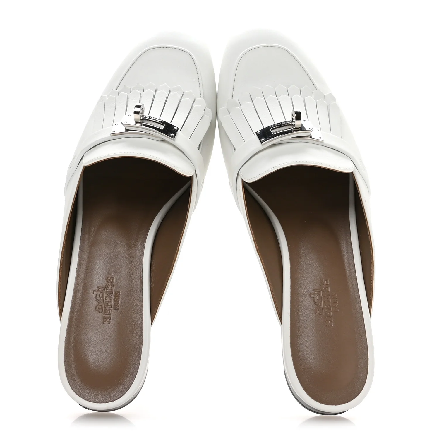 Calfskin Fringe Oz Mules 39 White - Image 2