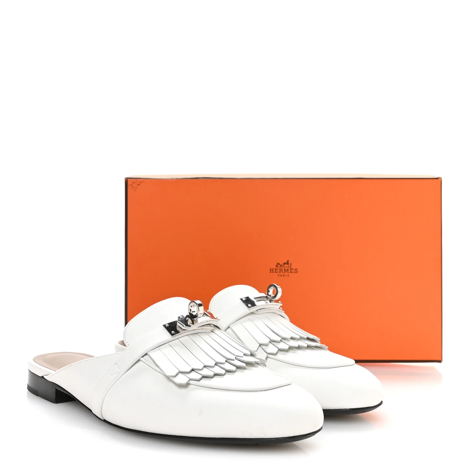 Calfskin Fringe Oz Mules 39 White - Image 9