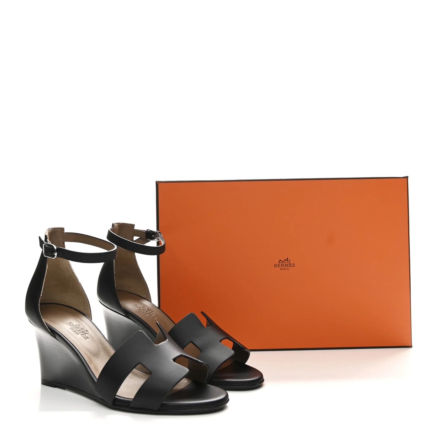 Calfskin Legend Wedge Sandals 36.5 Black - Image 10
