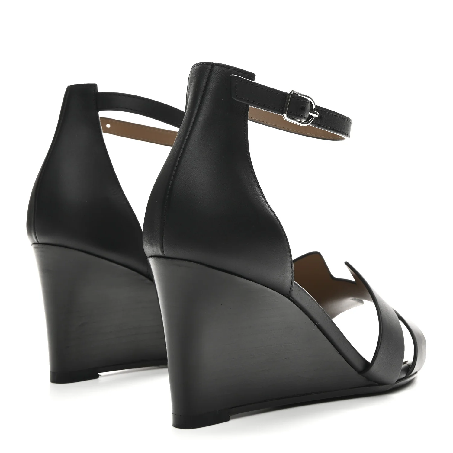 Calfskin Legend Wedge Sandals 36.5 Black - Image 5