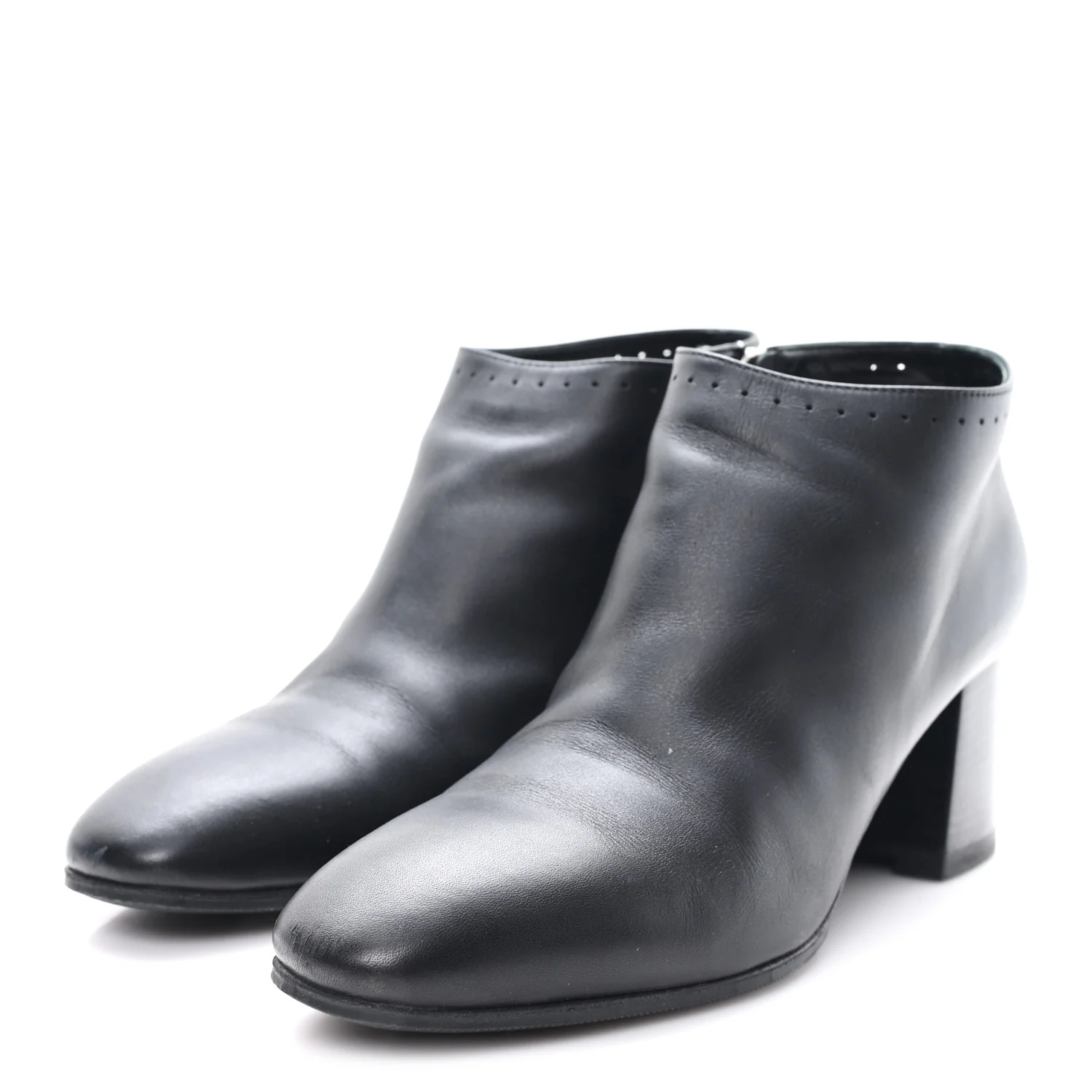 Calfskin Perforated Womens Booties 37.5 Black - Image 4