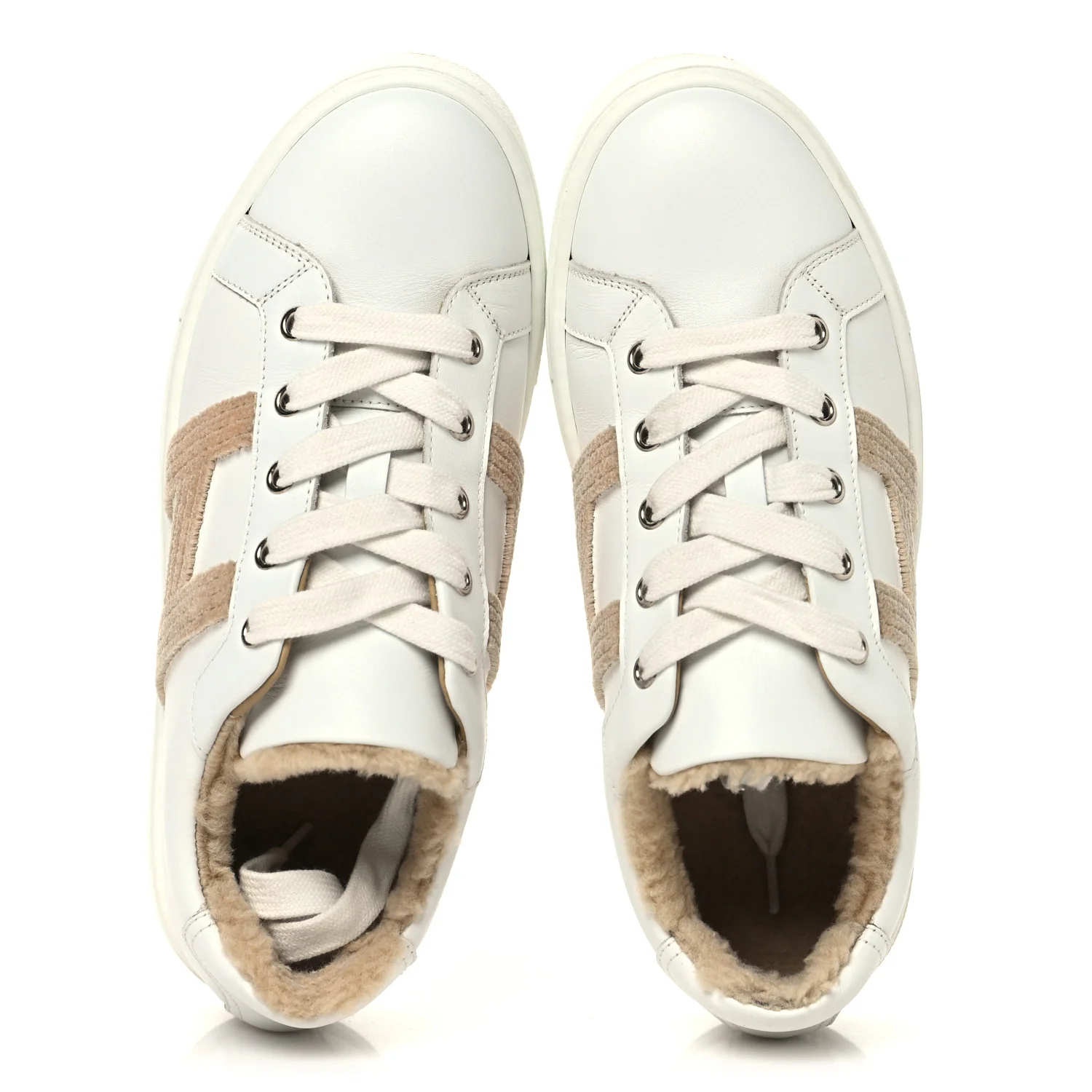Calfskin Shearling Womens Avantage Sneakers 37.5 White Ecru - Image 2