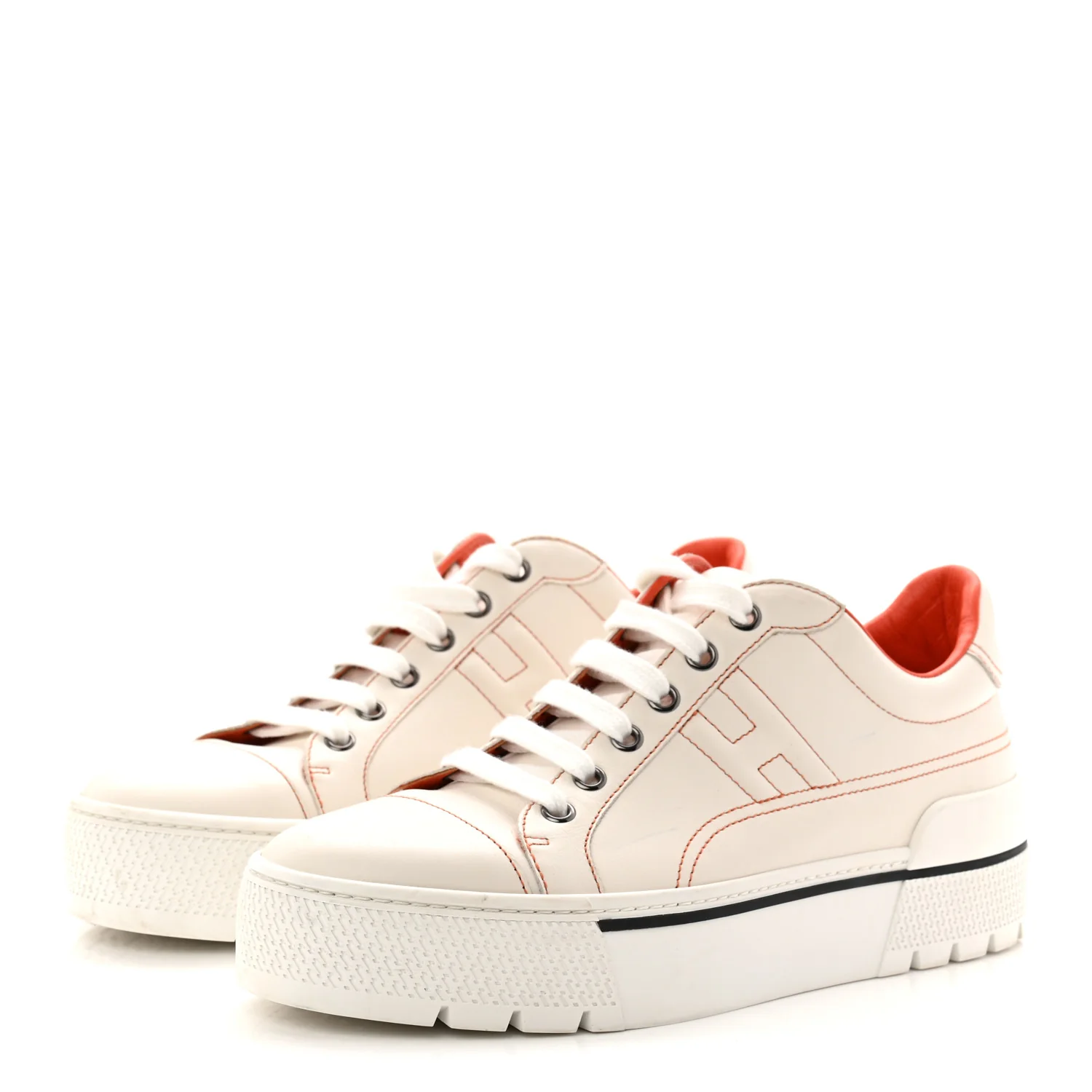 Calfskin Womens Voltage Sneakers 38 White Orange - Image 4