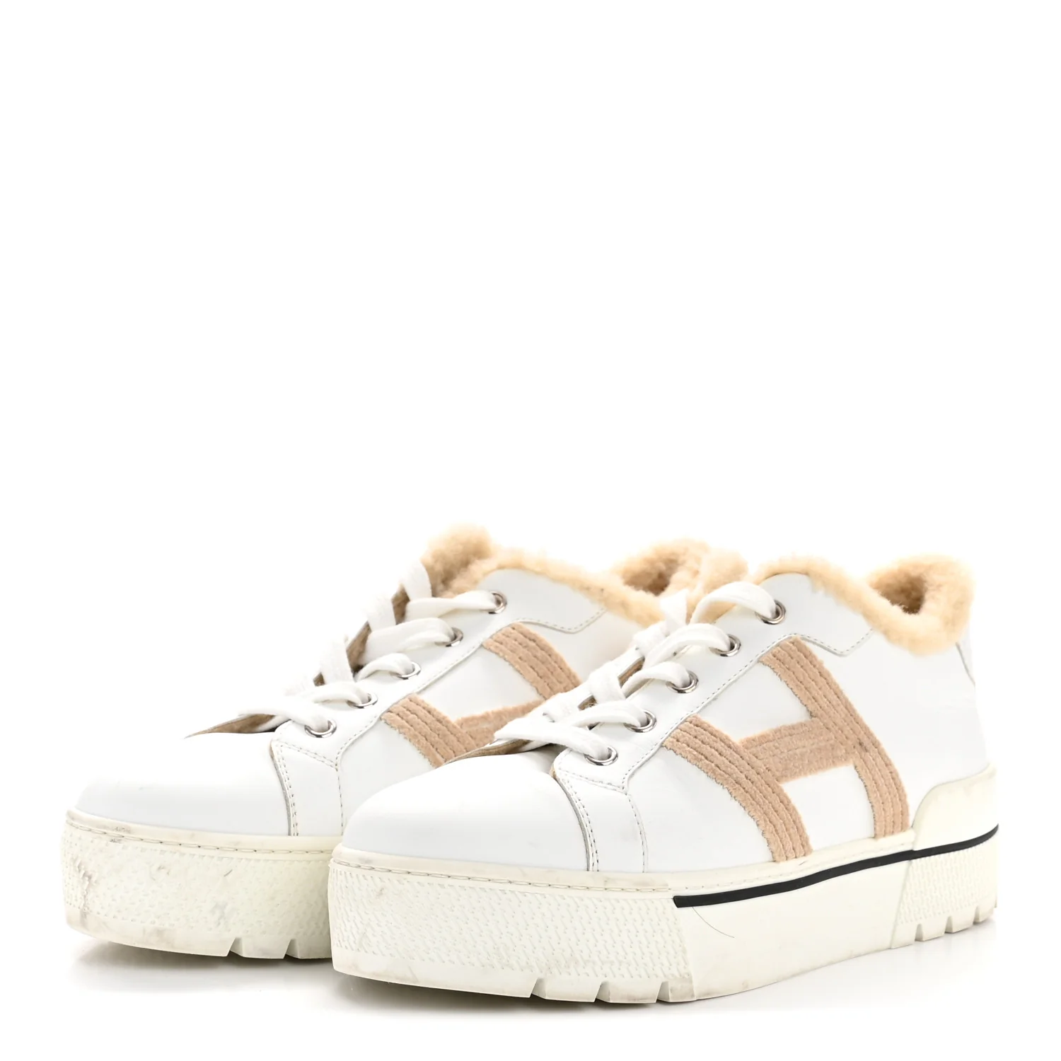 Calfskin Woolskin Dare Sneakers 36 White Ecru - Image 4
