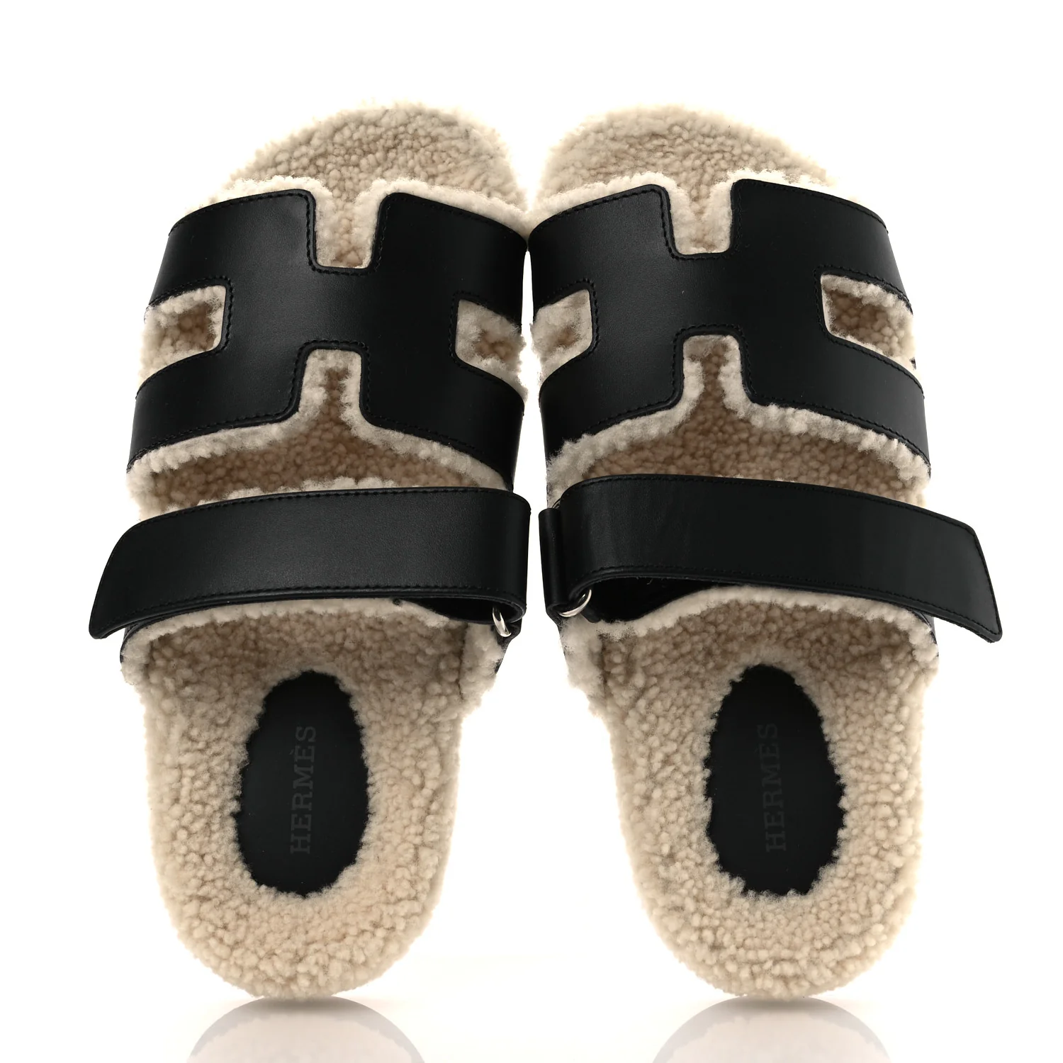 Calfskin Woolskin Womens Chypre Sandals 37.5 Black Ecru - Image 2
