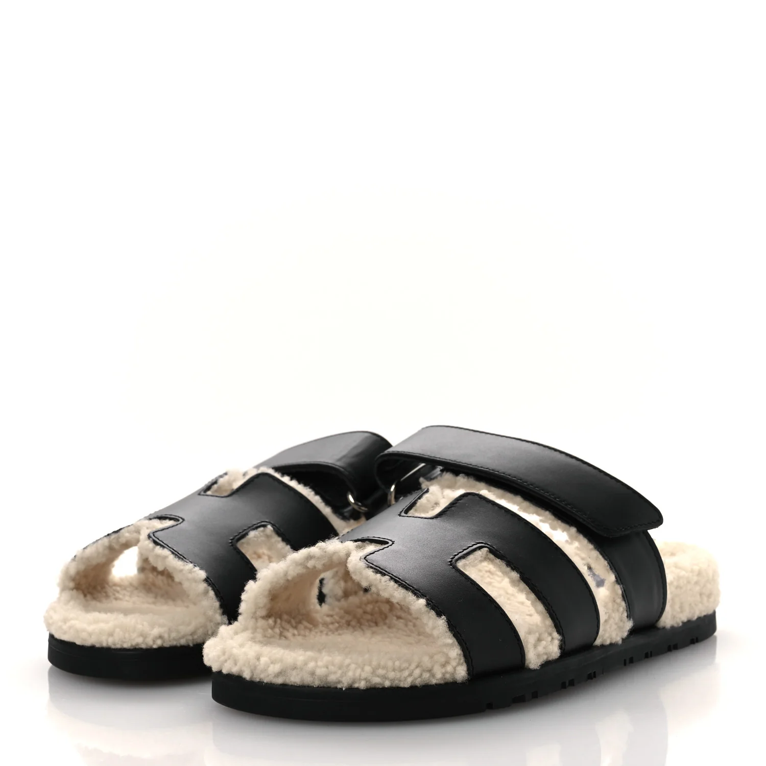 Calfskin Woolskin Womens Chypre Sandals 37.5 Black Ecru - Image 4