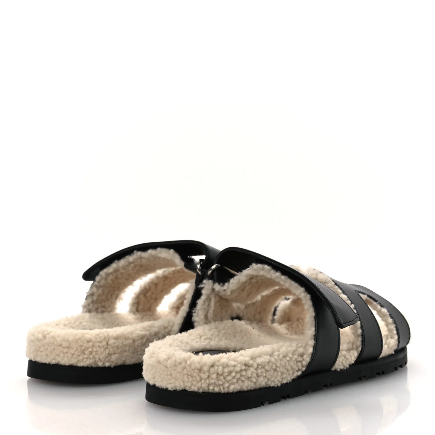 Calfskin Woolskin Womens Chypre Sandals 37.5 Black Ecru - Image 5
