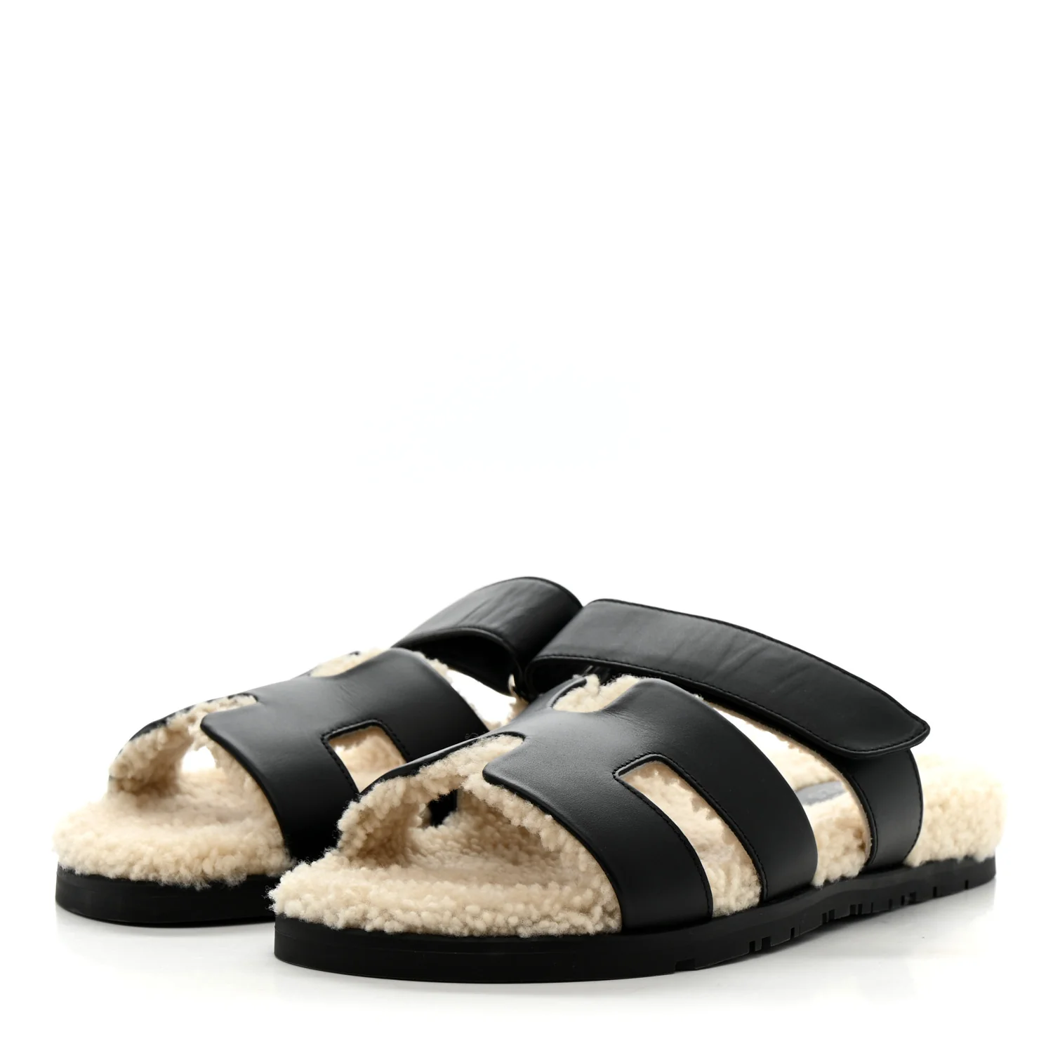 Calfskin Woolskin Womens Chypre Sandals 39 Black Ecru - Image 4
