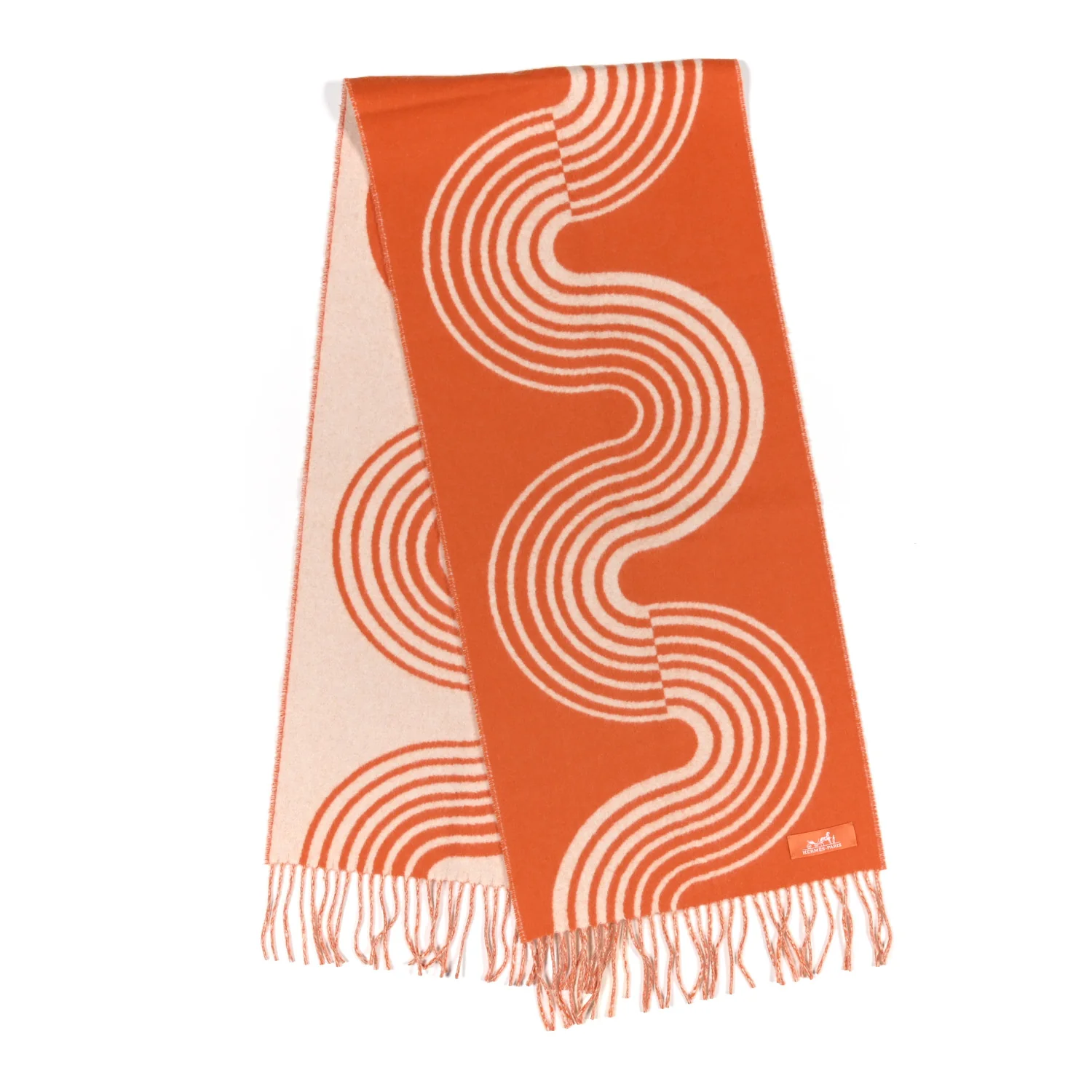 Cashmere Casaque Vague Muffler Orange Ivoire - Image 2