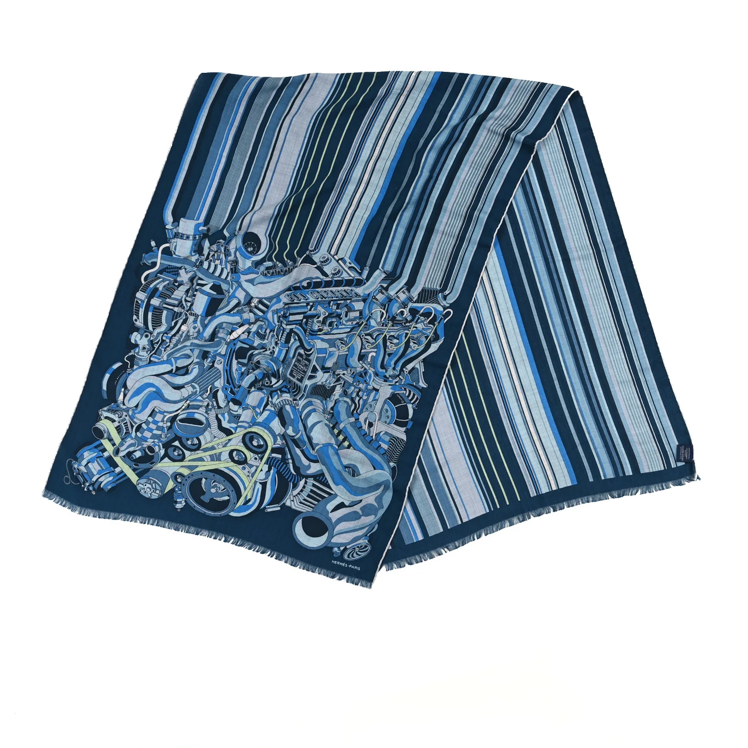 Cashmere Silk 600 Chevaux Rectangle Scarf Marine Gris Chine - Image 2
