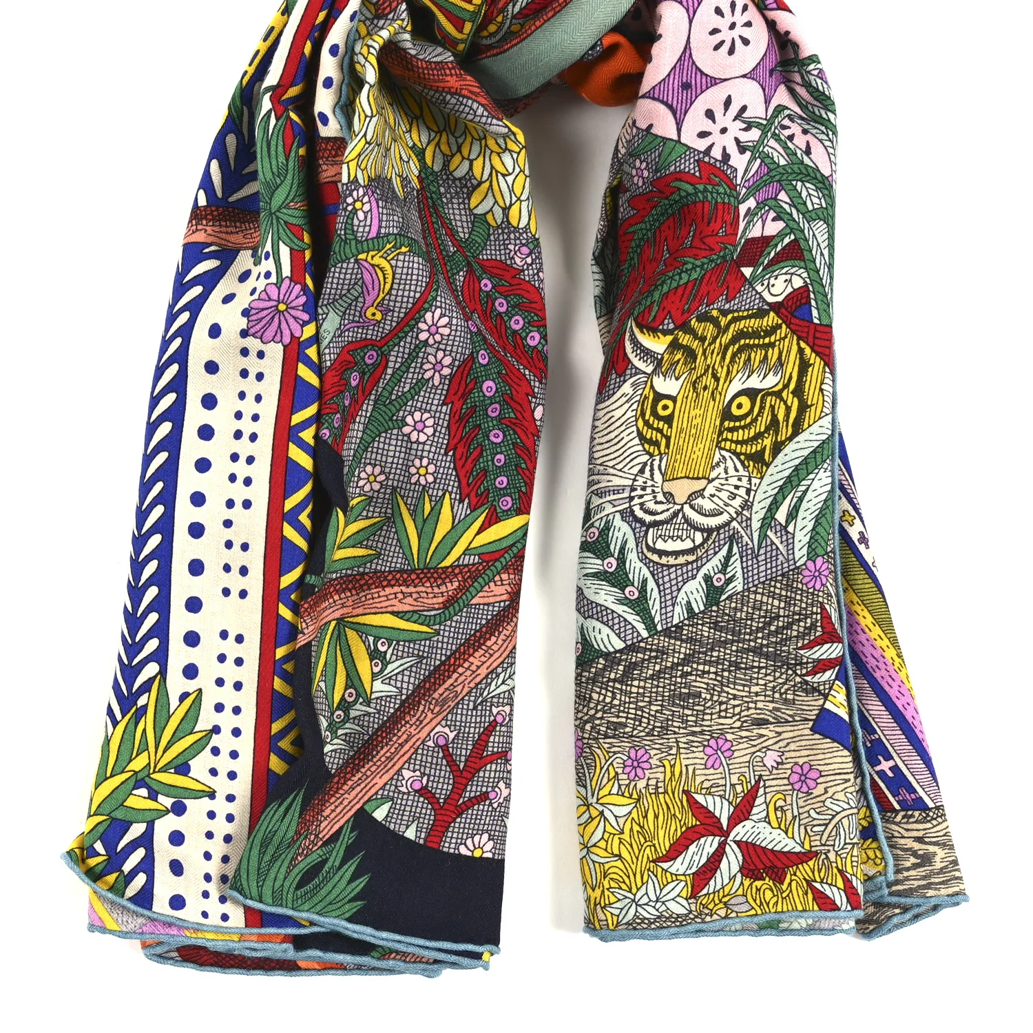Cashmere Silk Acte III Scene I La Clairiere Shawl 140 Orange Vert Multicolore - Image 2