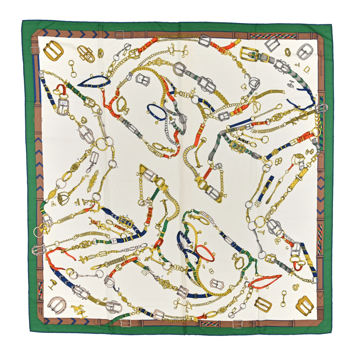 Cashmere Silk Chevaux Dechaines Shawl 140 Emeraude White Multicolor