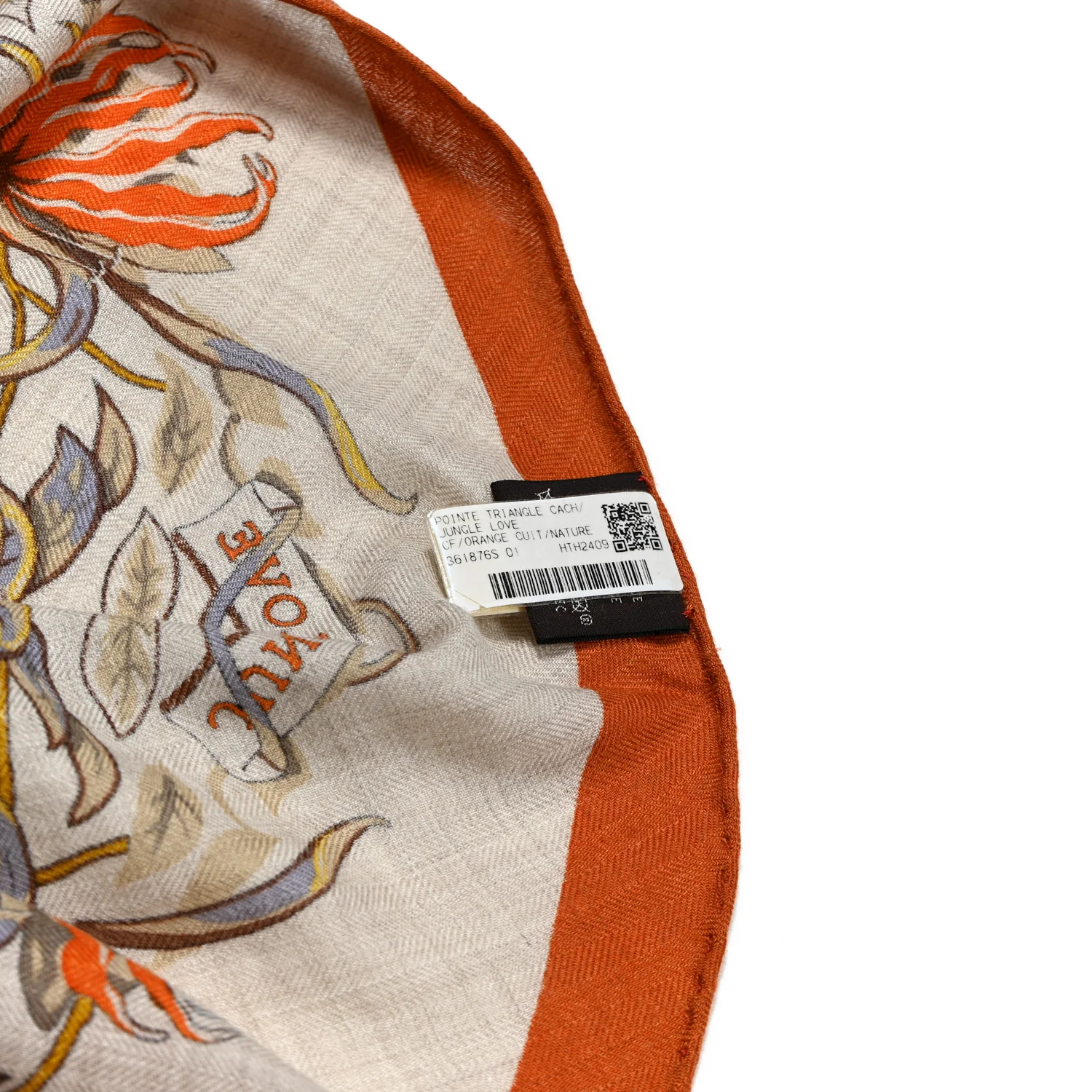 Cashmere Silk Jungle Love Giant Triangle Scarf Orange Cuit Naturel Vert - Image 2