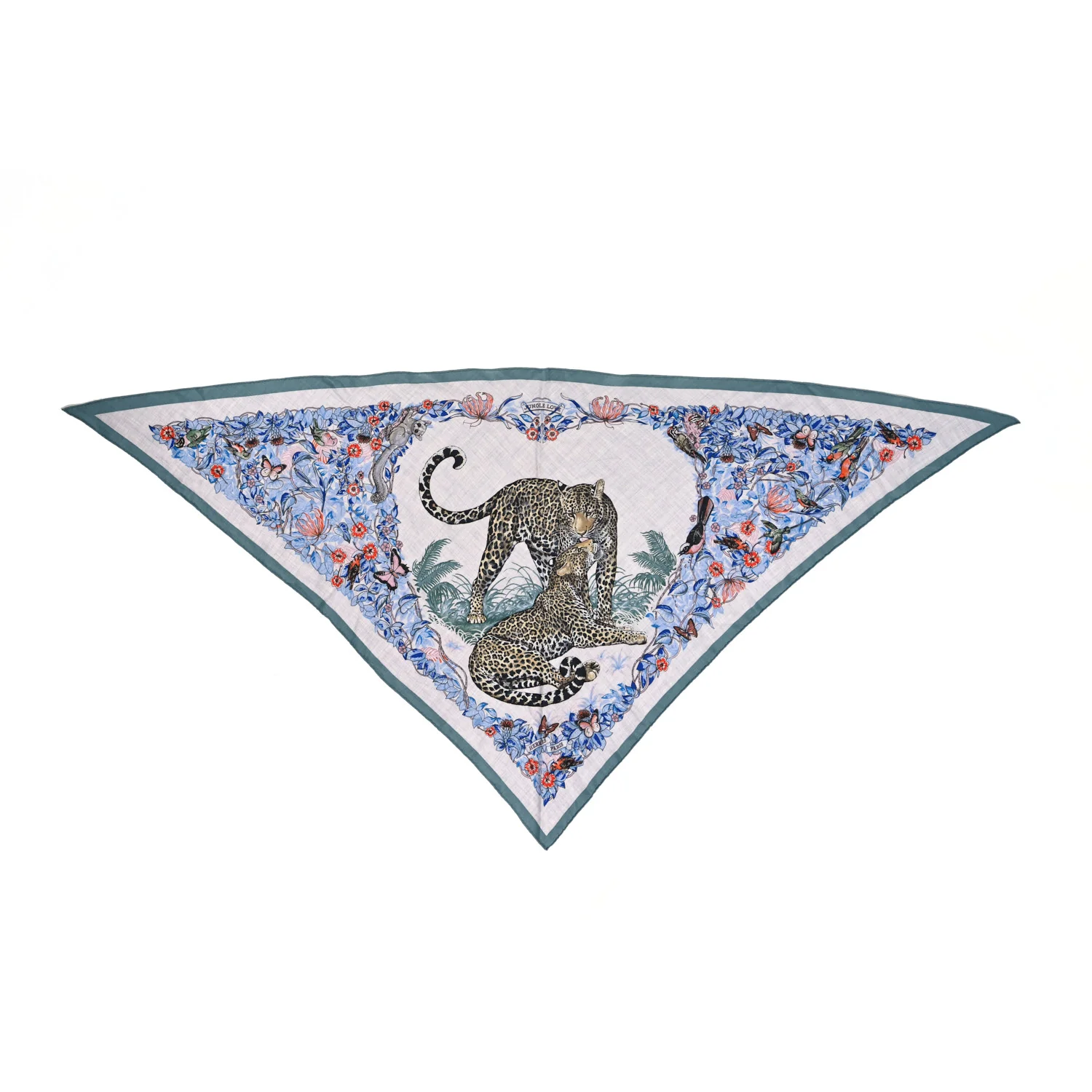 Cashmere Silk Jungle Love Giant Triangle Scarf Vert De Gris Gris