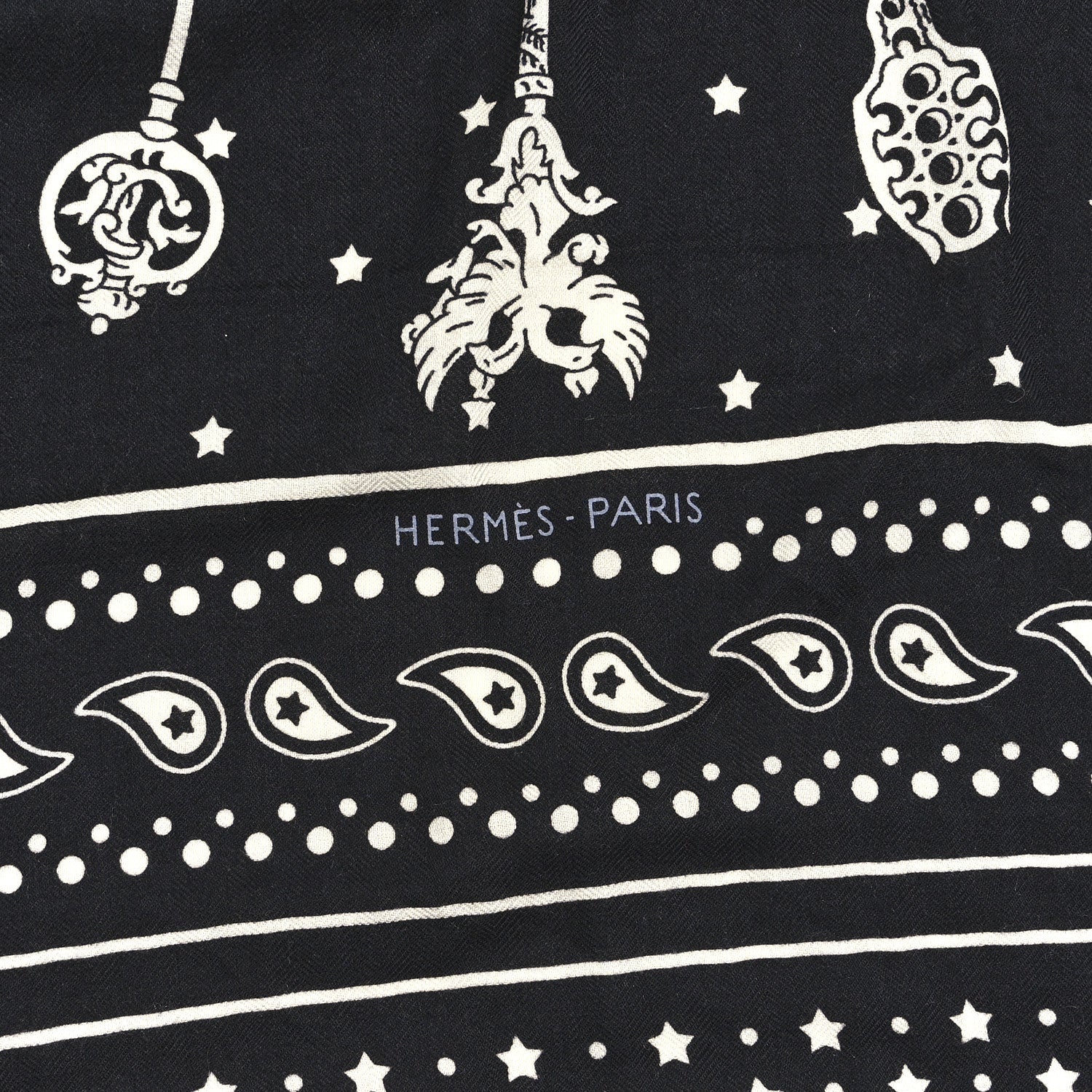 Cashmere Silk Les Cles Bandana Shawl 140 Black White - Image 3