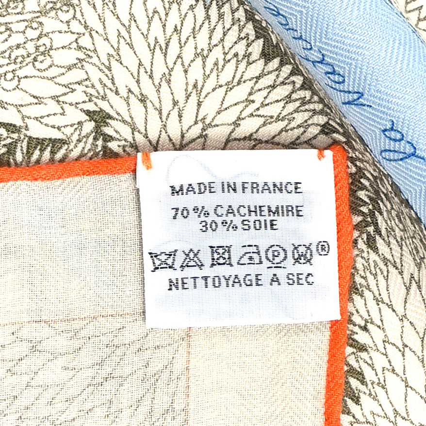 Cashmere Silk Retour a la Nature Shawl 140 Bleu Ciel Rose Cyclamen Orange - Image 3