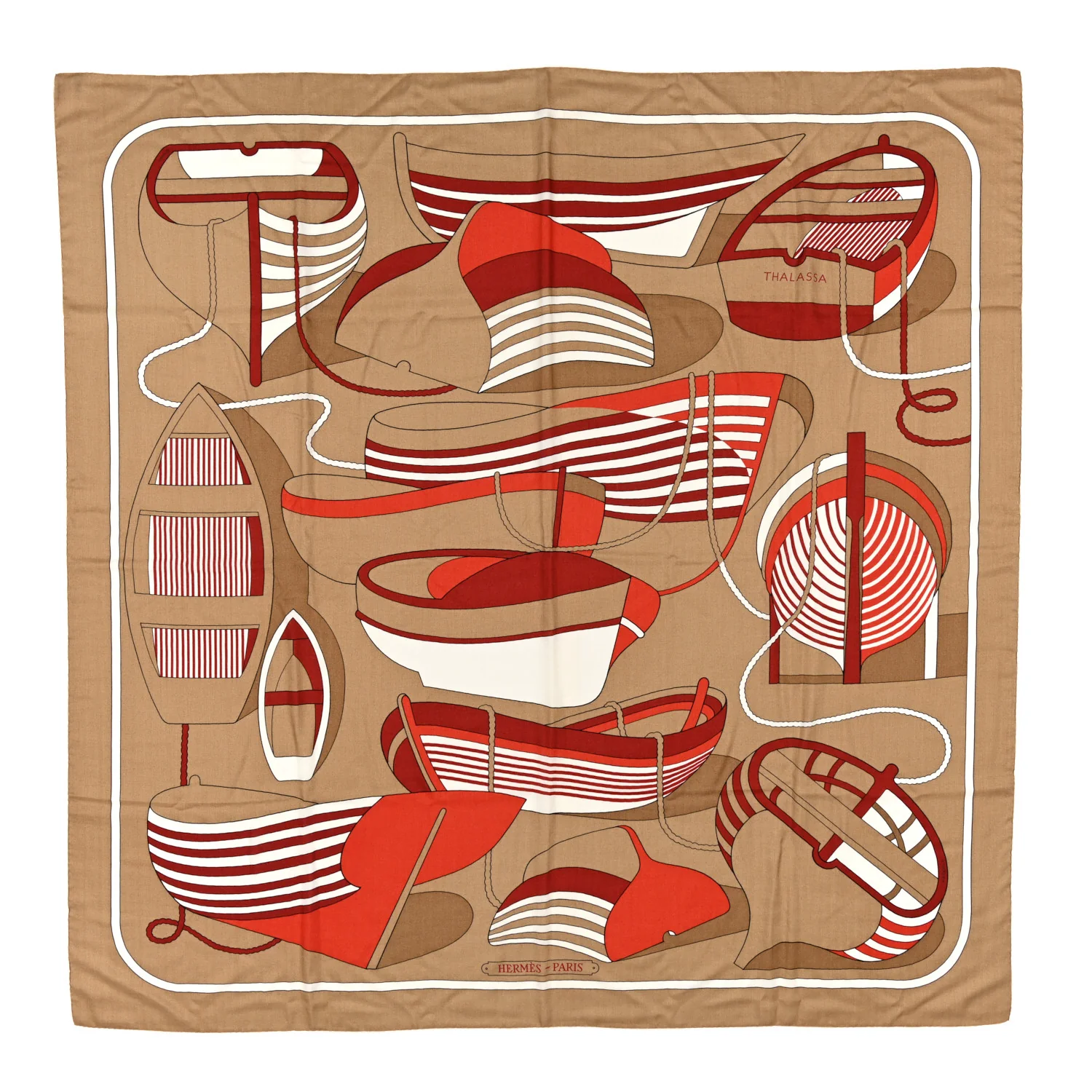 Cashmere Silk Thalassa Shawl 140 Beige Dore Rouge Brique