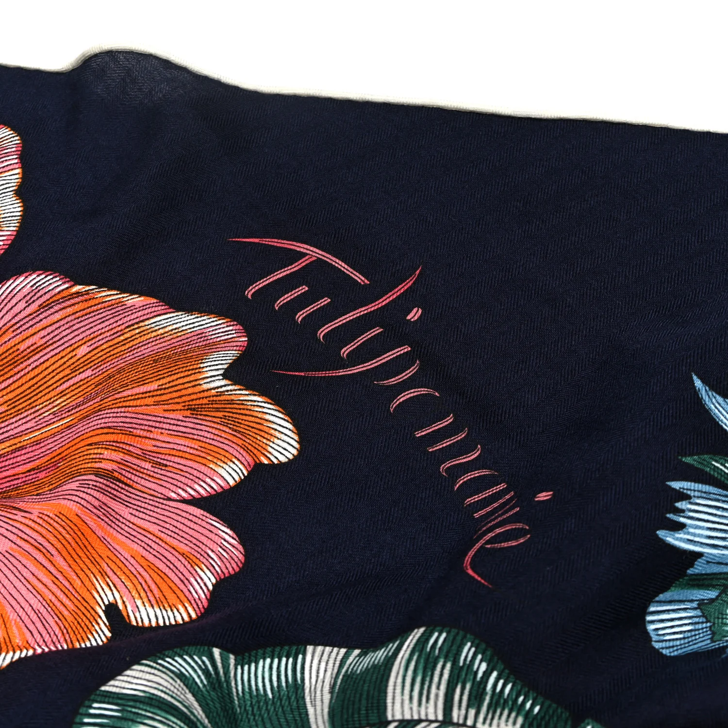 Cashmere Silk Tulipomanie Giant Pointe Triangle Scarf Marine Corail Multicolor - Image 4