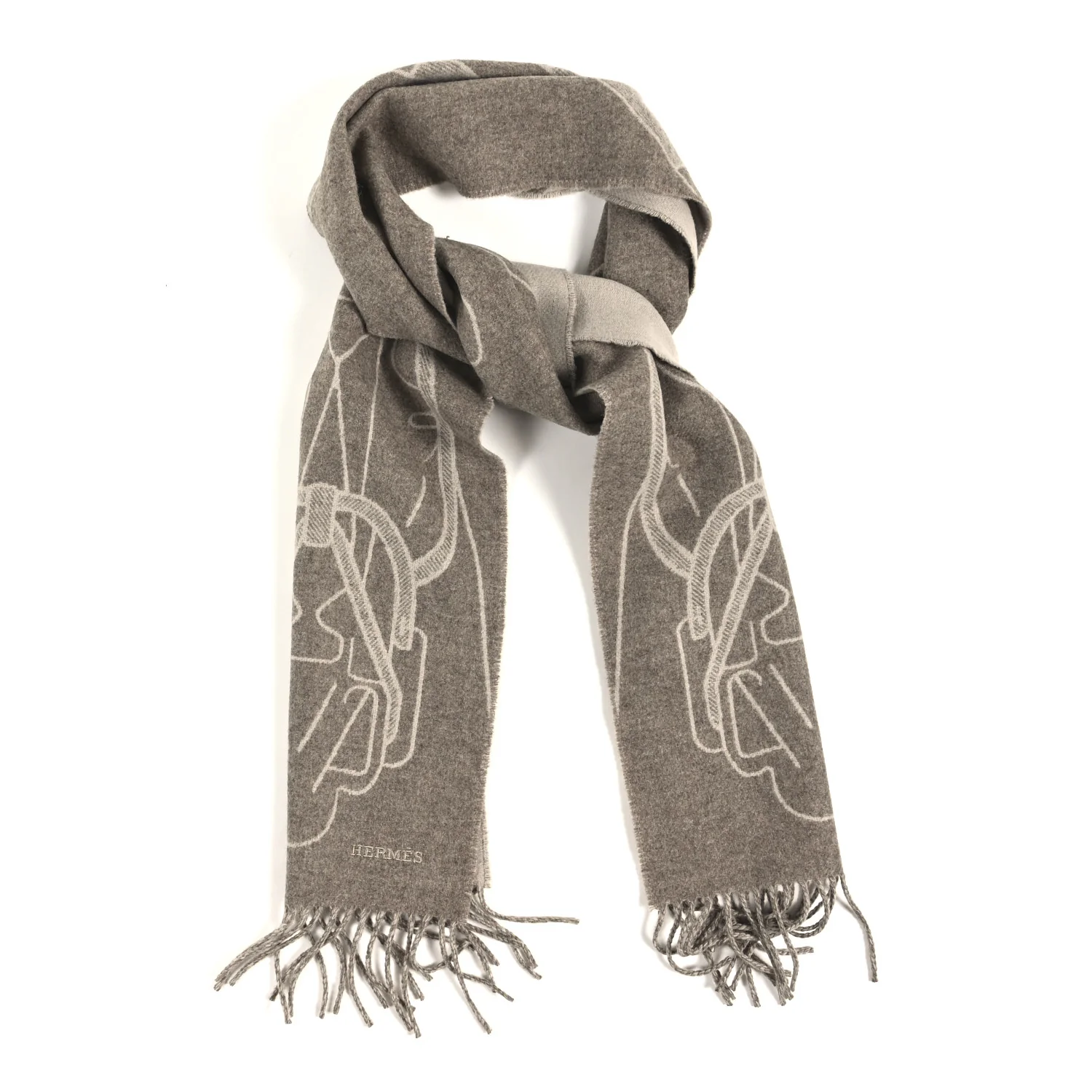 Cashmere Tete-a-Tete Equestre Scarf Taupe Grege - Image 2