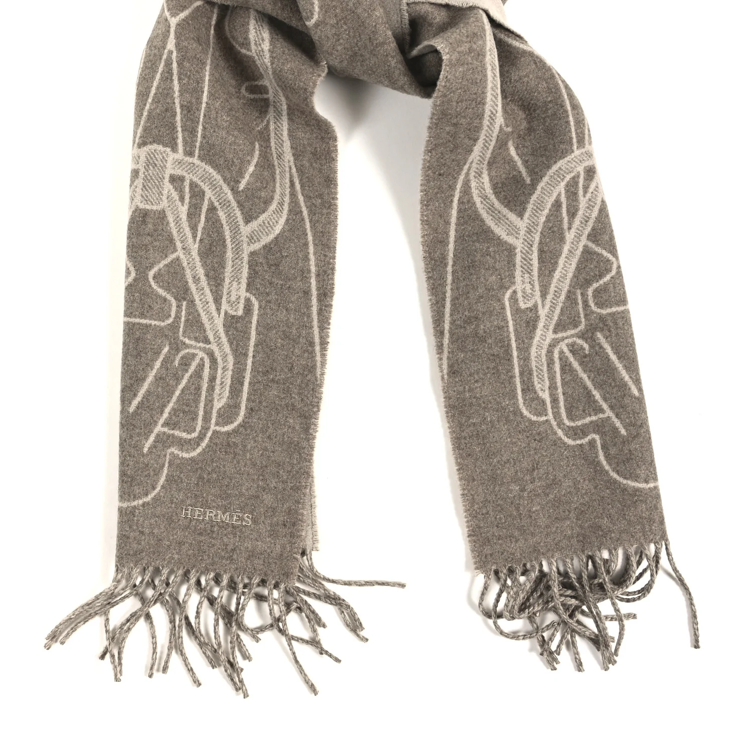 Cashmere Tete-a-Tete Equestre Scarf Taupe Grege - Image 3