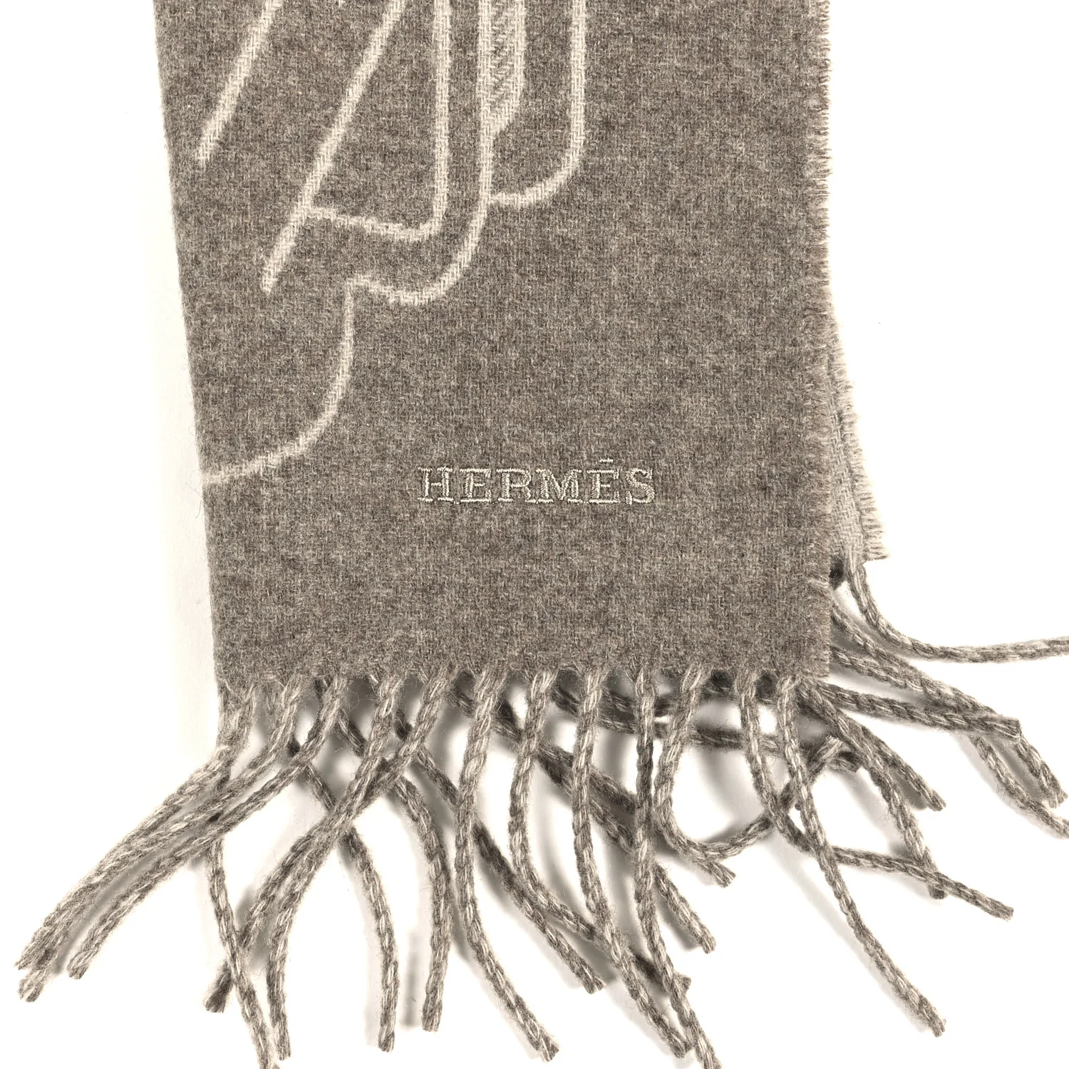 Cashmere Tete-a-Tete Equestre Scarf Taupe Grege - Image 5