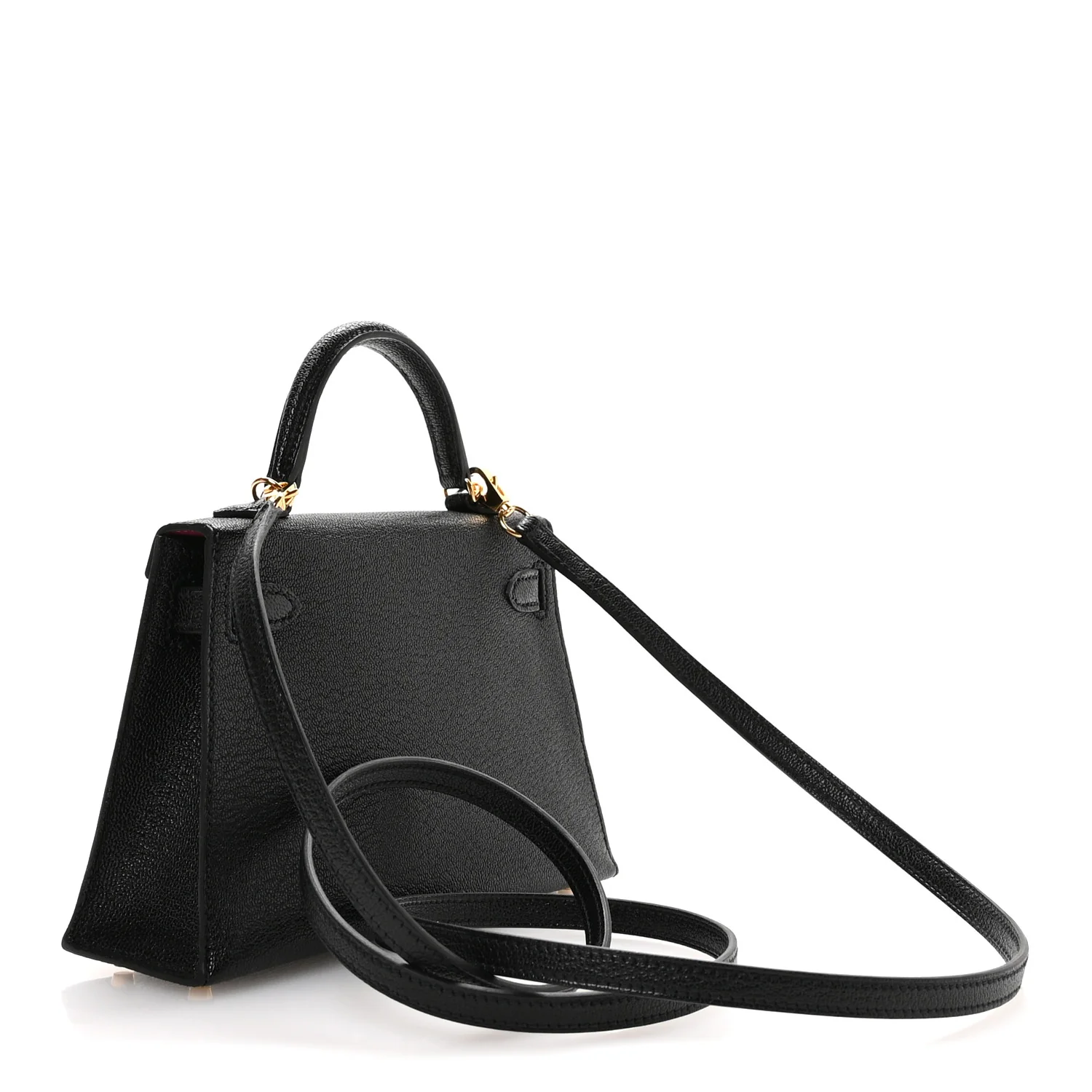 Chevre Mysore Horseshoe Mini Kelly Sellier 20 Black Rose Poupre - Image 3