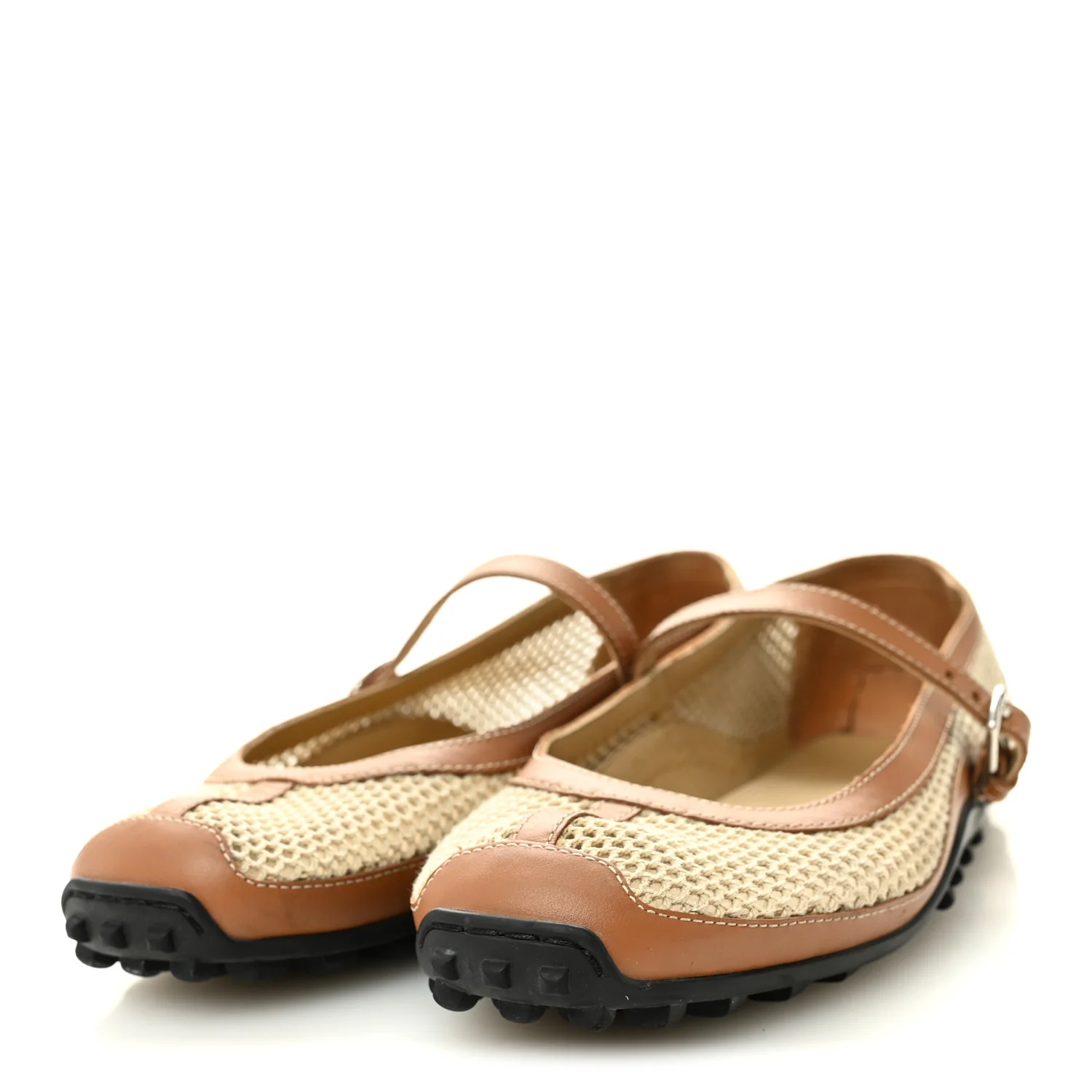 Crochet Knit Calfskin Kichu Ballet Flats 37.5 Beige Lin Naturel - Image 3