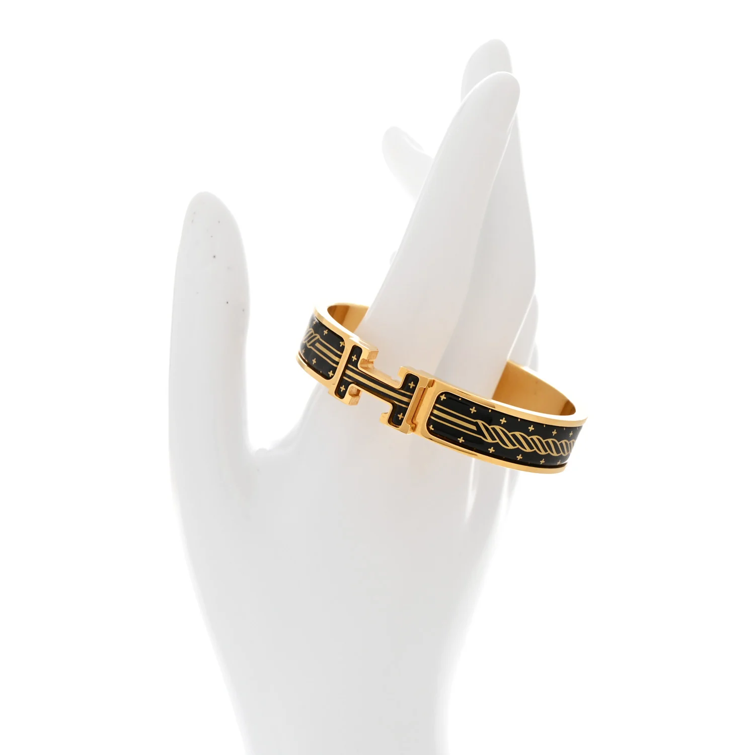 Enamel Printed Quadrige Au Fil Narrow Clic Clac H Bracelet PM Jaune Or Black - Image 2
