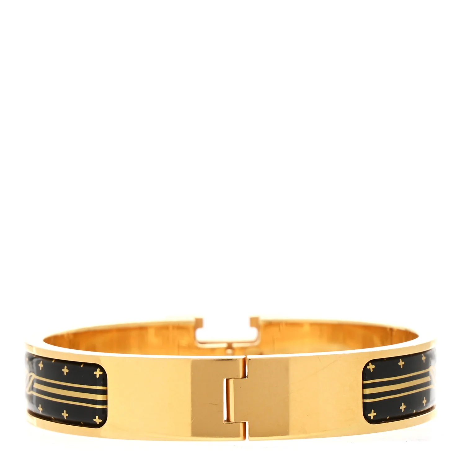 Enamel Printed Quadrige Au Fil Narrow Clic Clac H Bracelet PM Jaune Or Black - Image 3