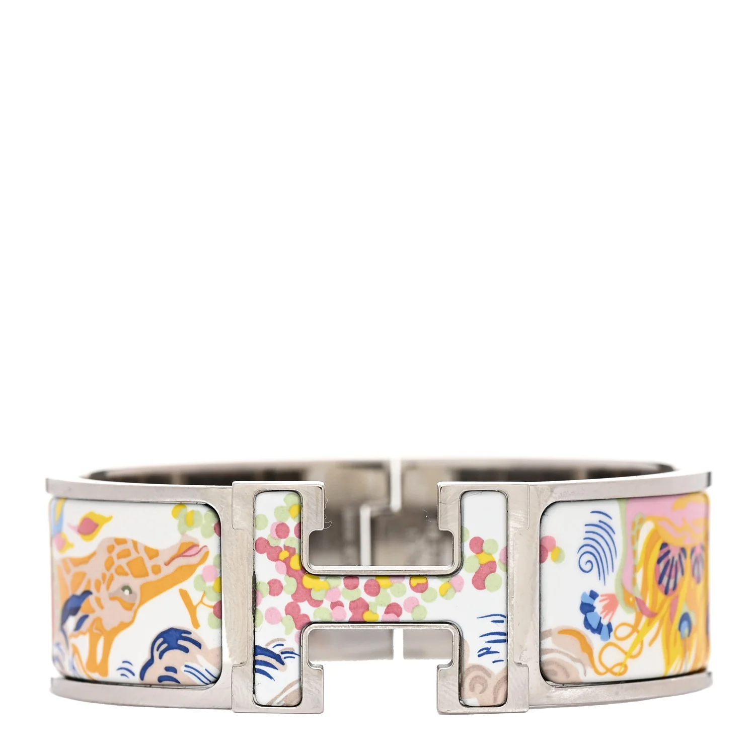 Enamel Printed Wide Clic Clac H Emile Et Une Nuit Bracelet PM White